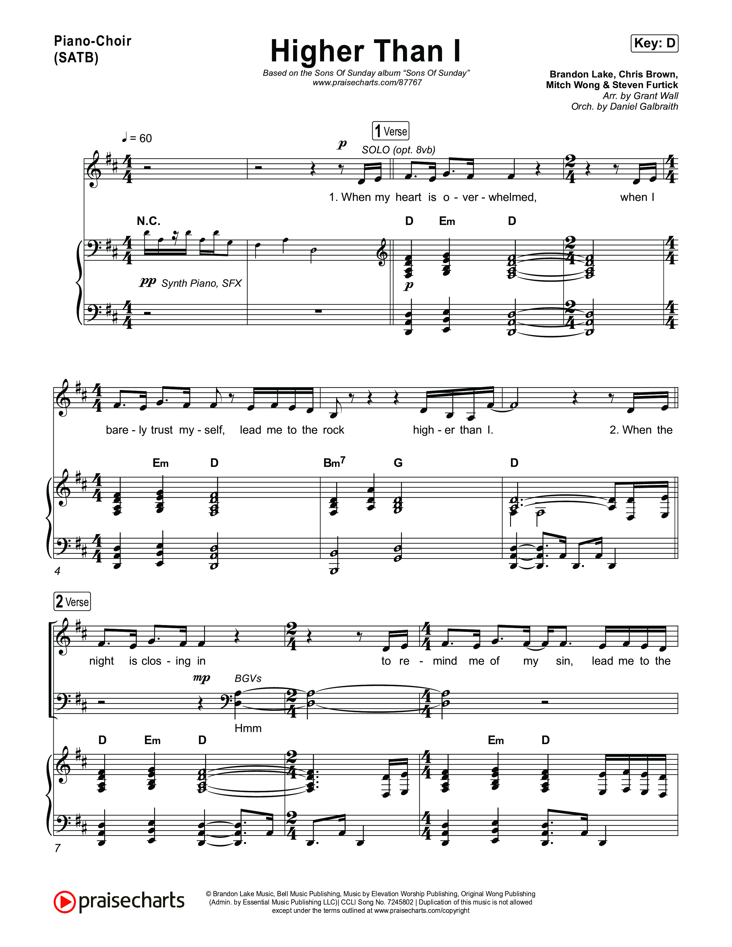 Higher Than I Piano/Vocal Pack (Sons Of Sunday)