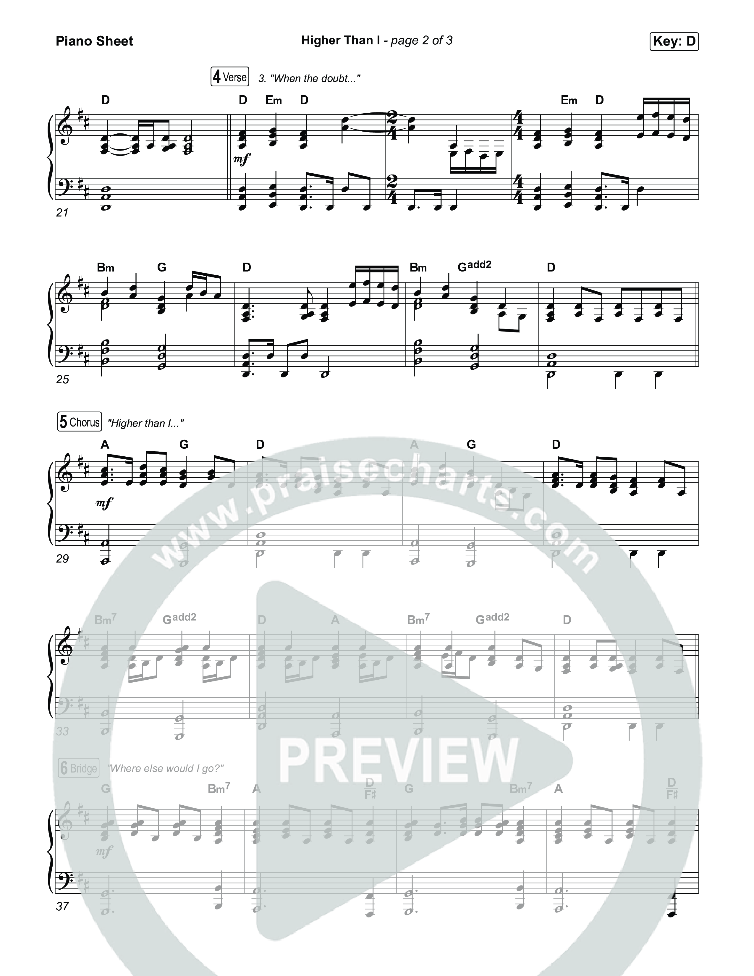 Higher Than I Piano Sheet (Sons Of Sunday)