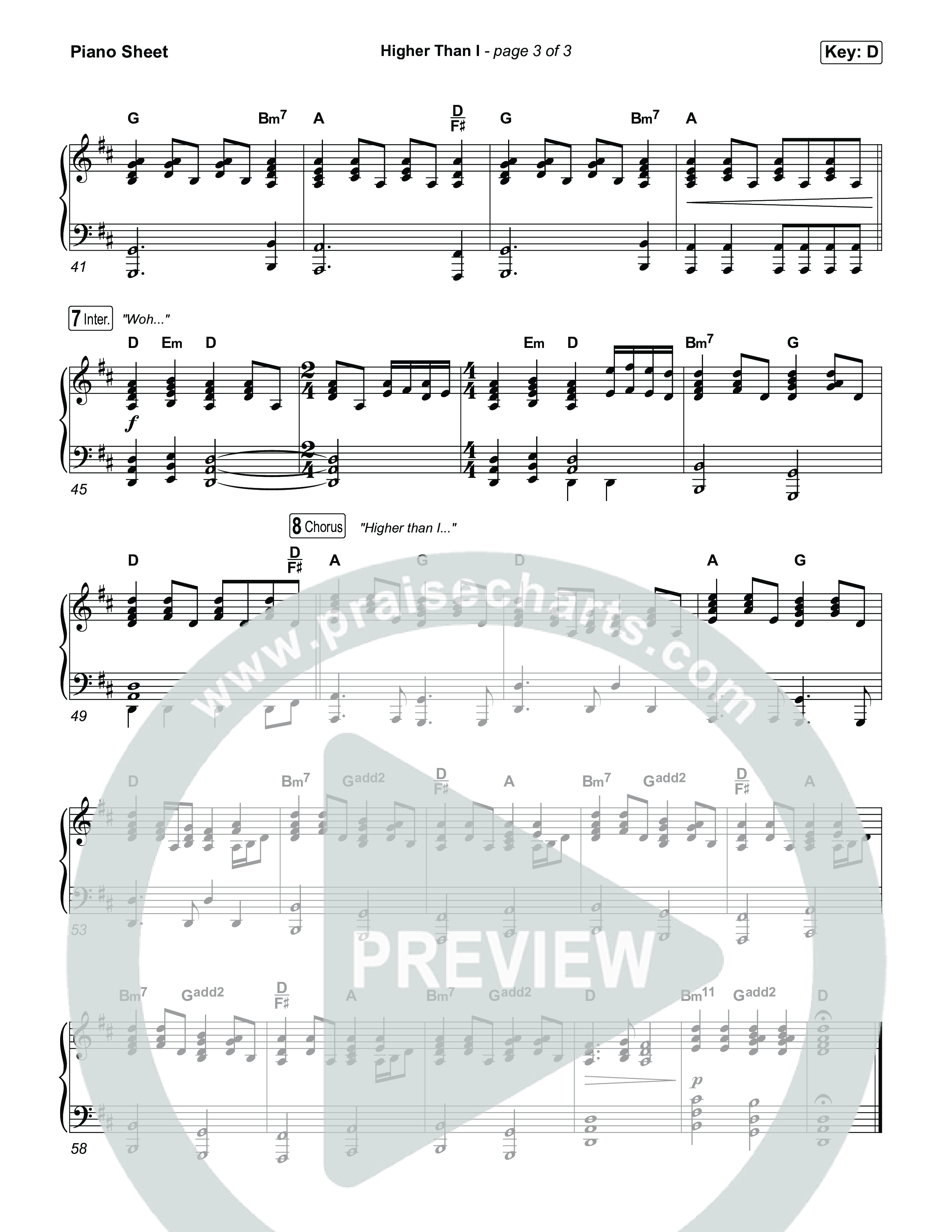 Higher Than I Piano Sheet (Sons Of Sunday)