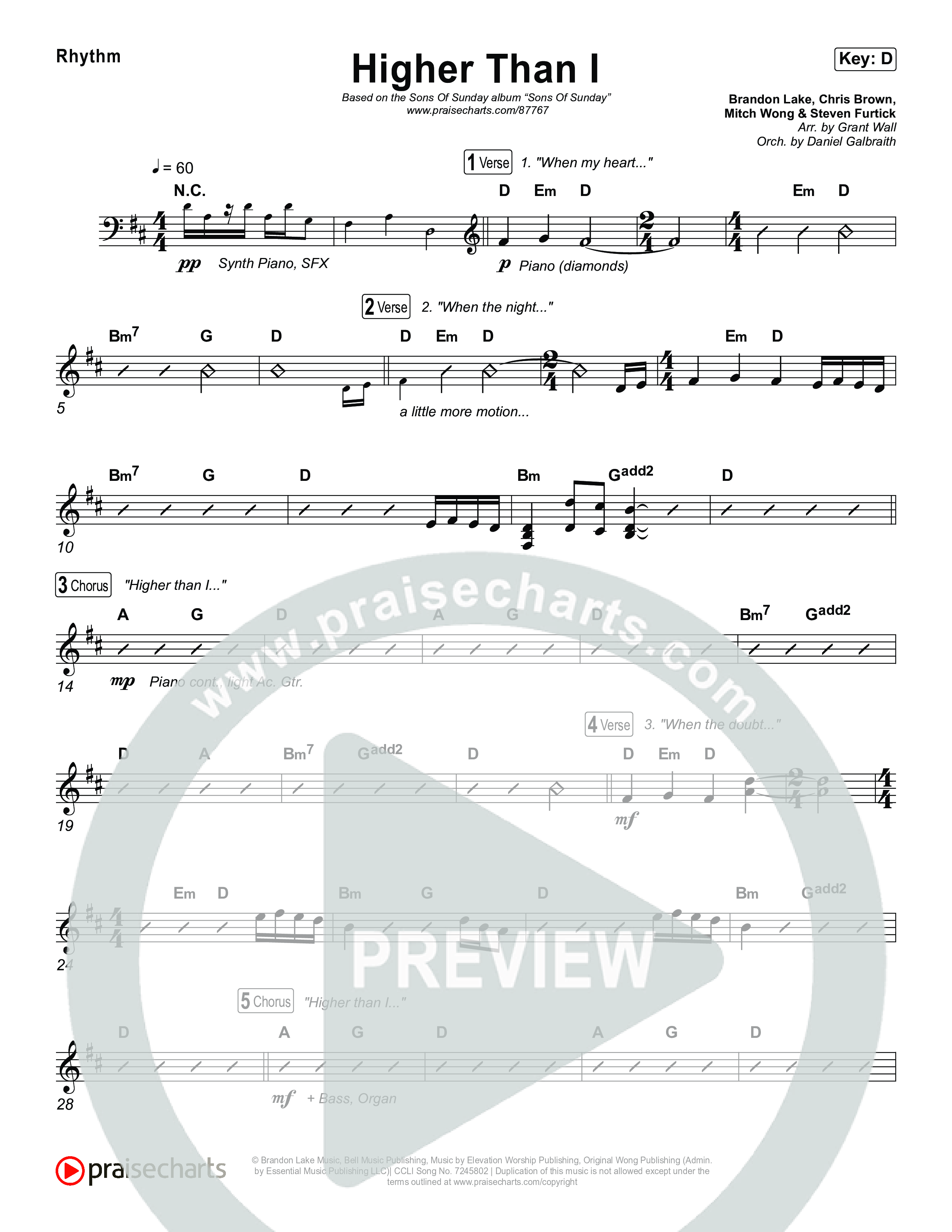 Higher Than I Rhythm Chart (Sons Of Sunday)