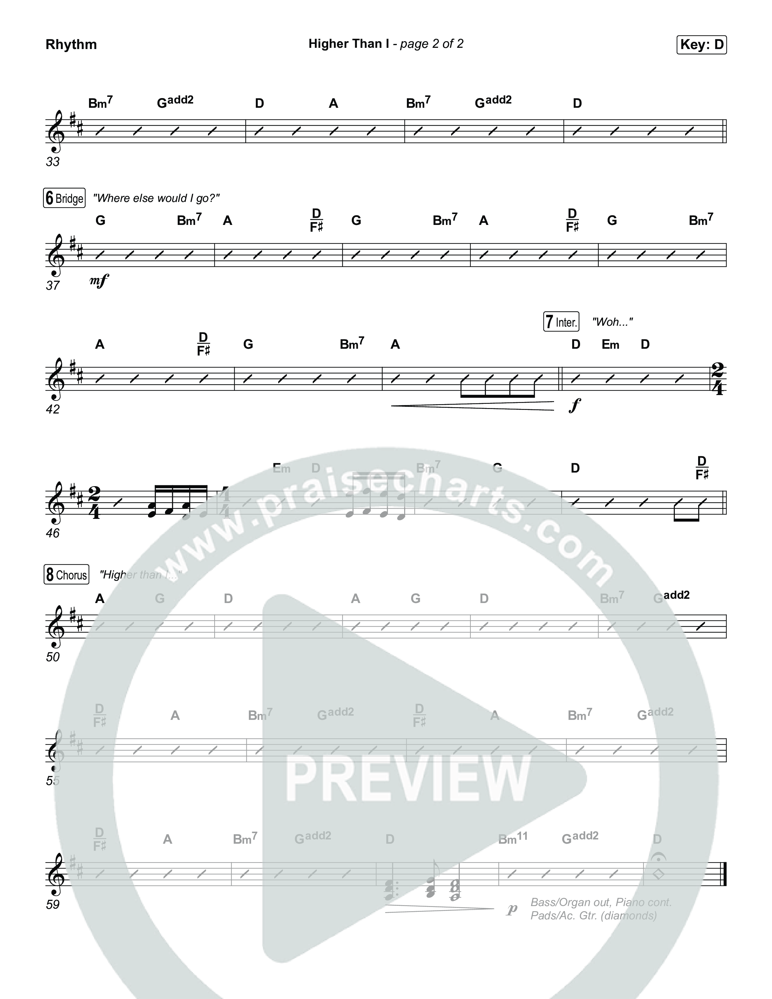 Higher Than I Rhythm Chart (Sons Of Sunday)