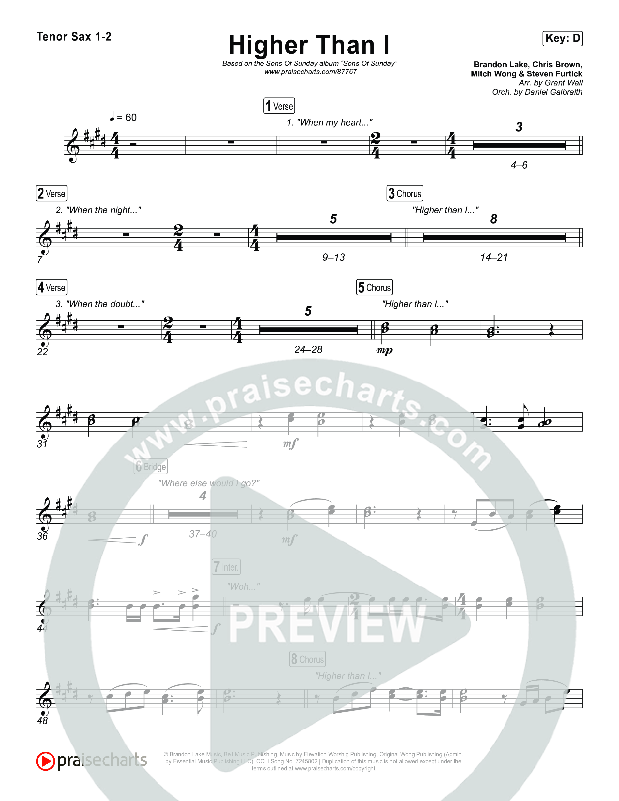 Higher Than I Tenor Sax 1,2 (Sons Of Sunday)