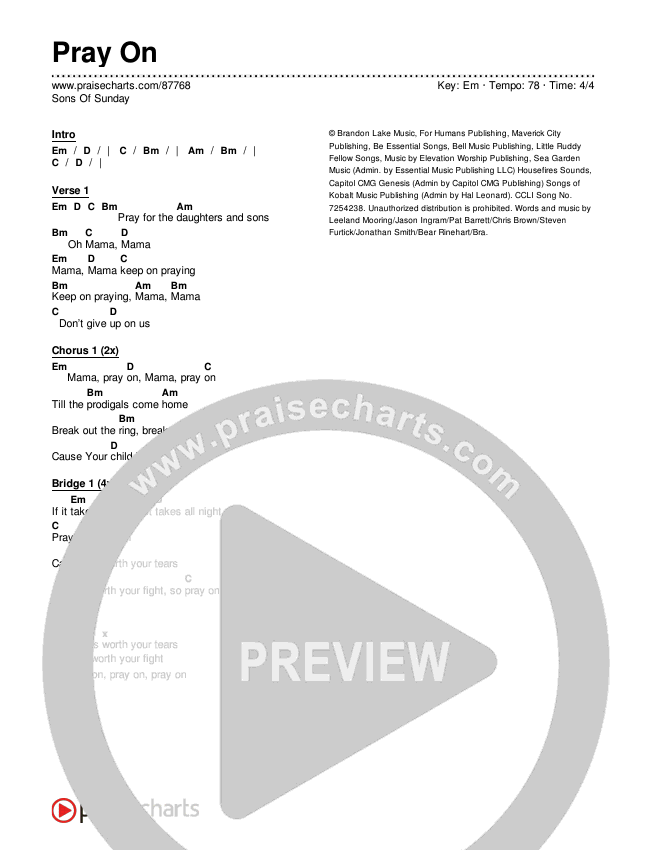 Pray On Chords & Lyrics (Sons Of Sunday)