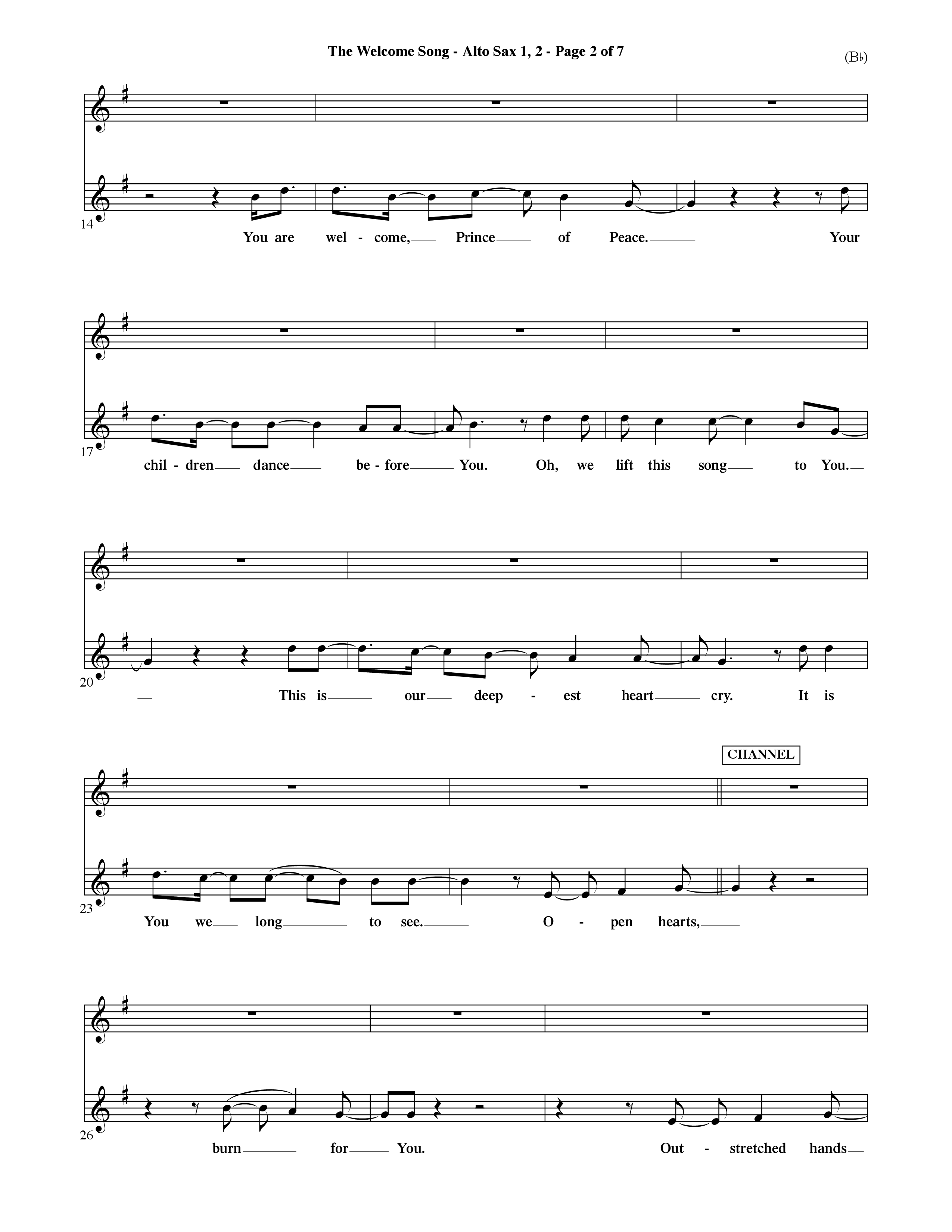The Welcome Song (Choral Anthem SATB) Alto Sax 1/2 (Word Music Choral / Orch. Ric Domenico)