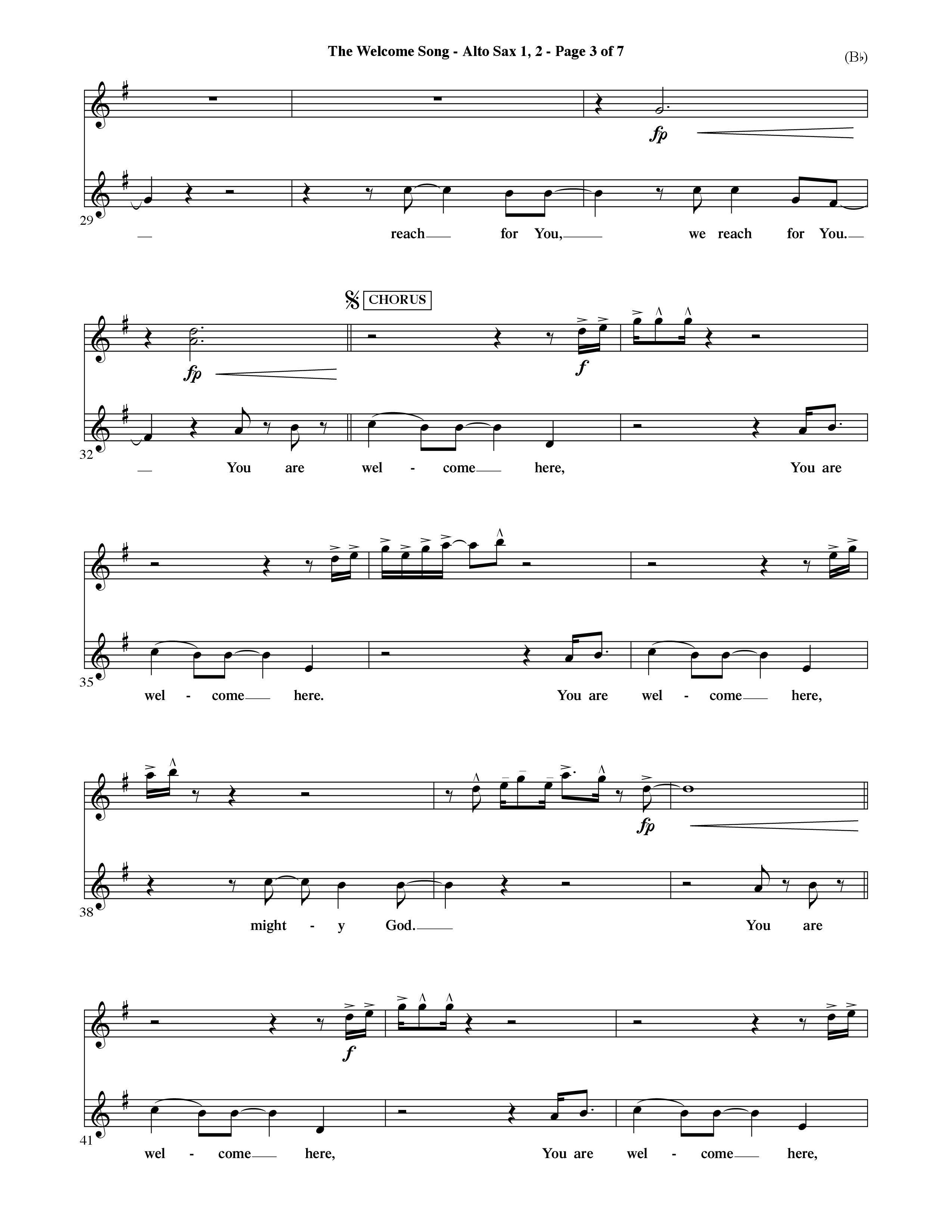 The Welcome Song (Choral Anthem SATB) Alto Sax 1/2 (Word Music Choral / Orch. Ric Domenico)