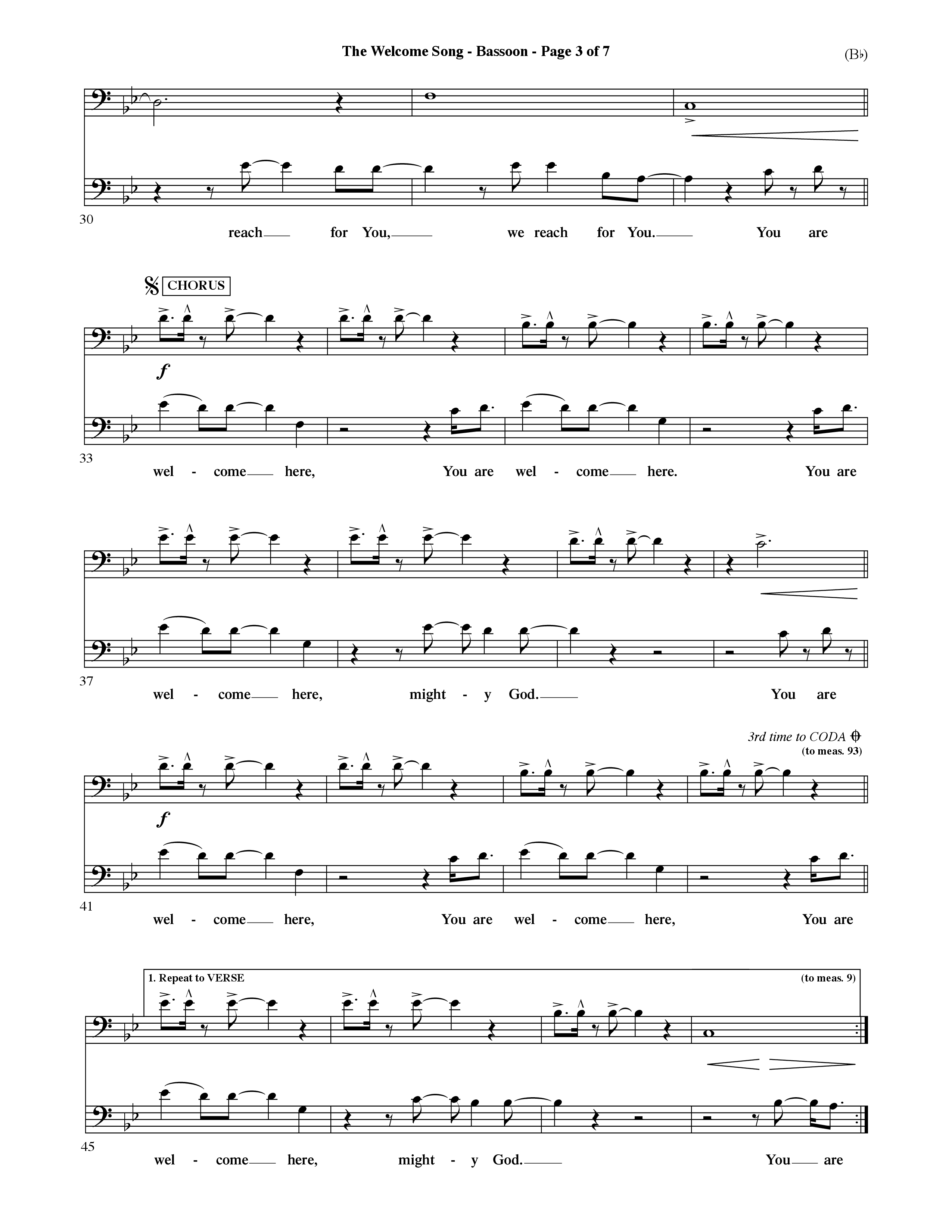 The Welcome Song (Choral Anthem SATB) Bassoon (Word Music Choral / Orch. Ric Domenico)