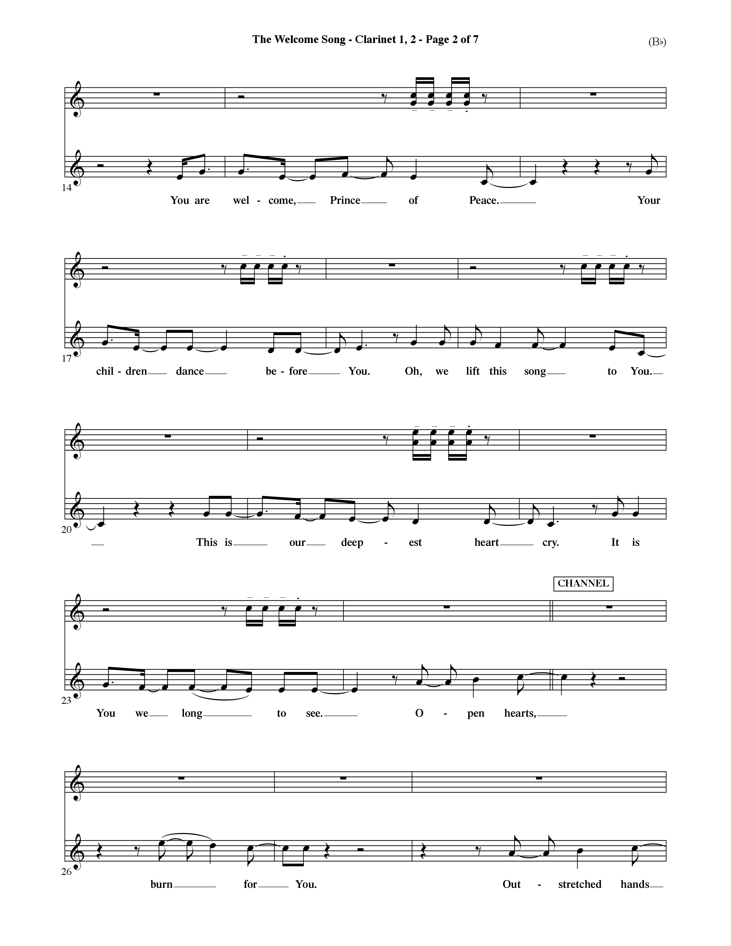 The Welcome Song (Choral Anthem SATB) Clarinet 1/2 (Word Music Choral / Orch. Ric Domenico)