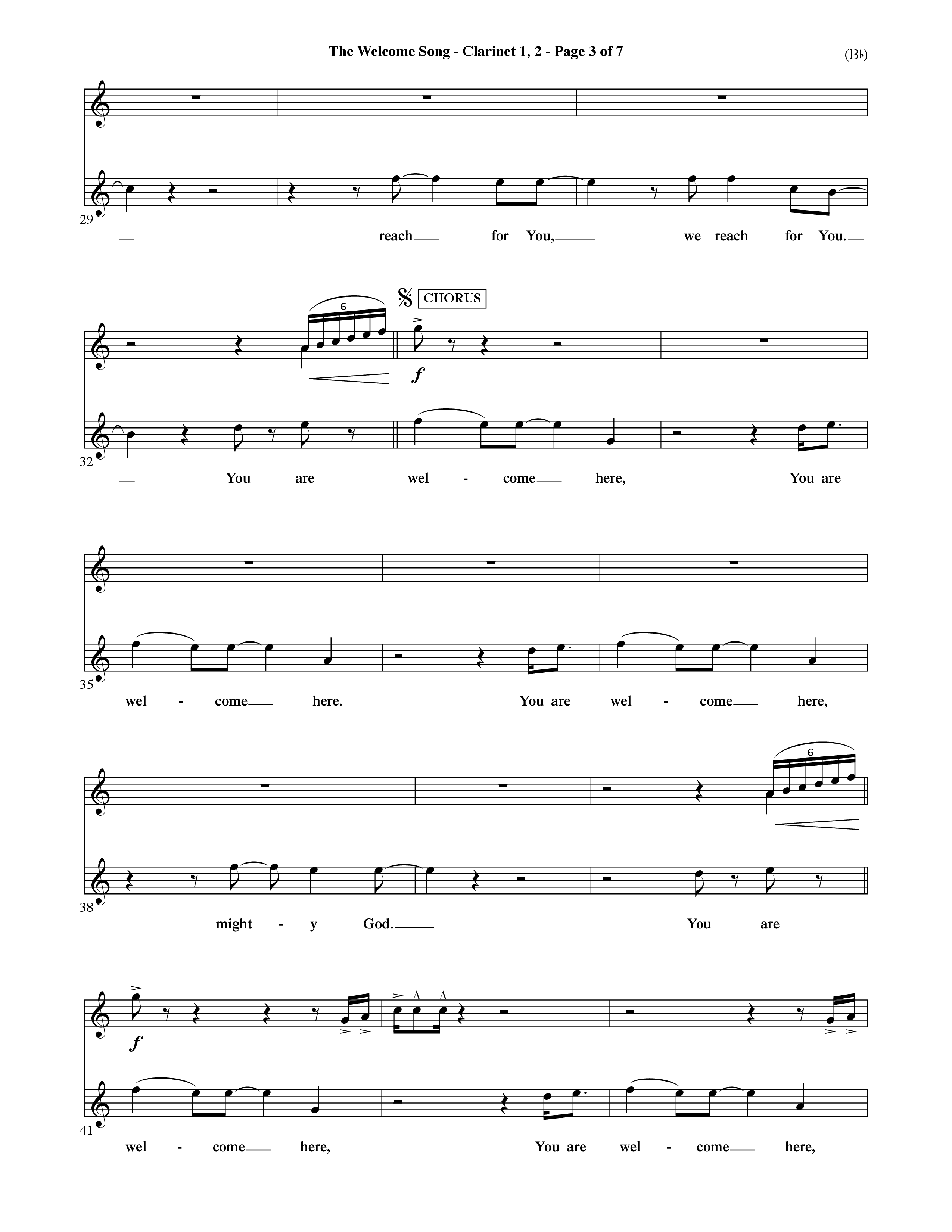 The Welcome Song (Choral Anthem SATB) Clarinet 1/2 (Word Music Choral / Orch. Ric Domenico)