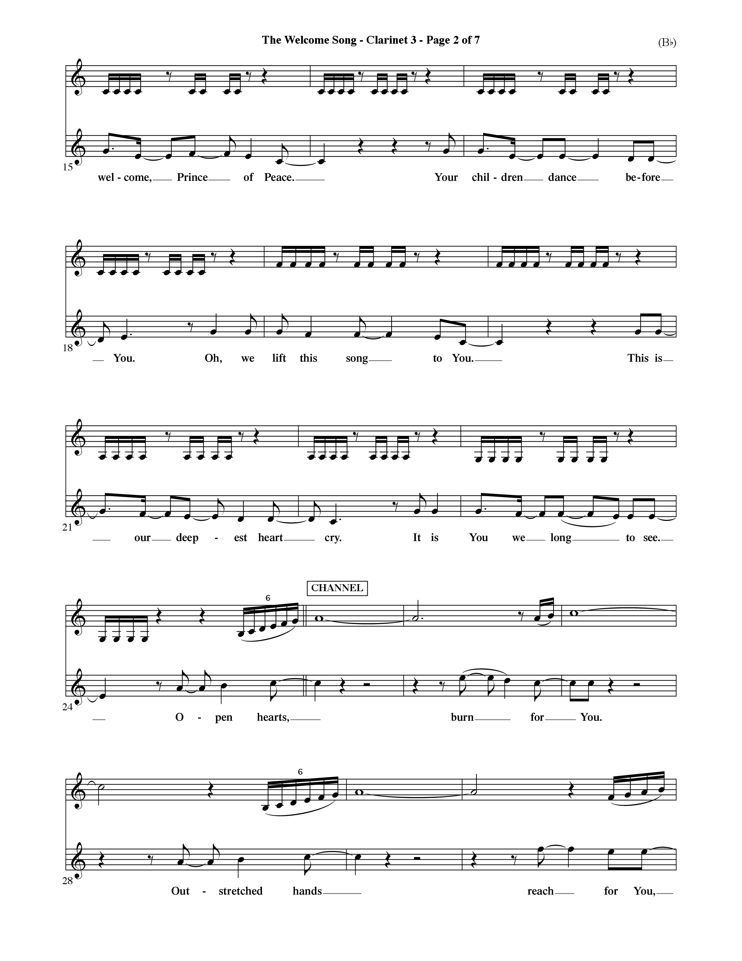 The Welcome Song (Choral Anthem SATB) Clarinet 3 (Word Music Choral / Orch. Ric Domenico)