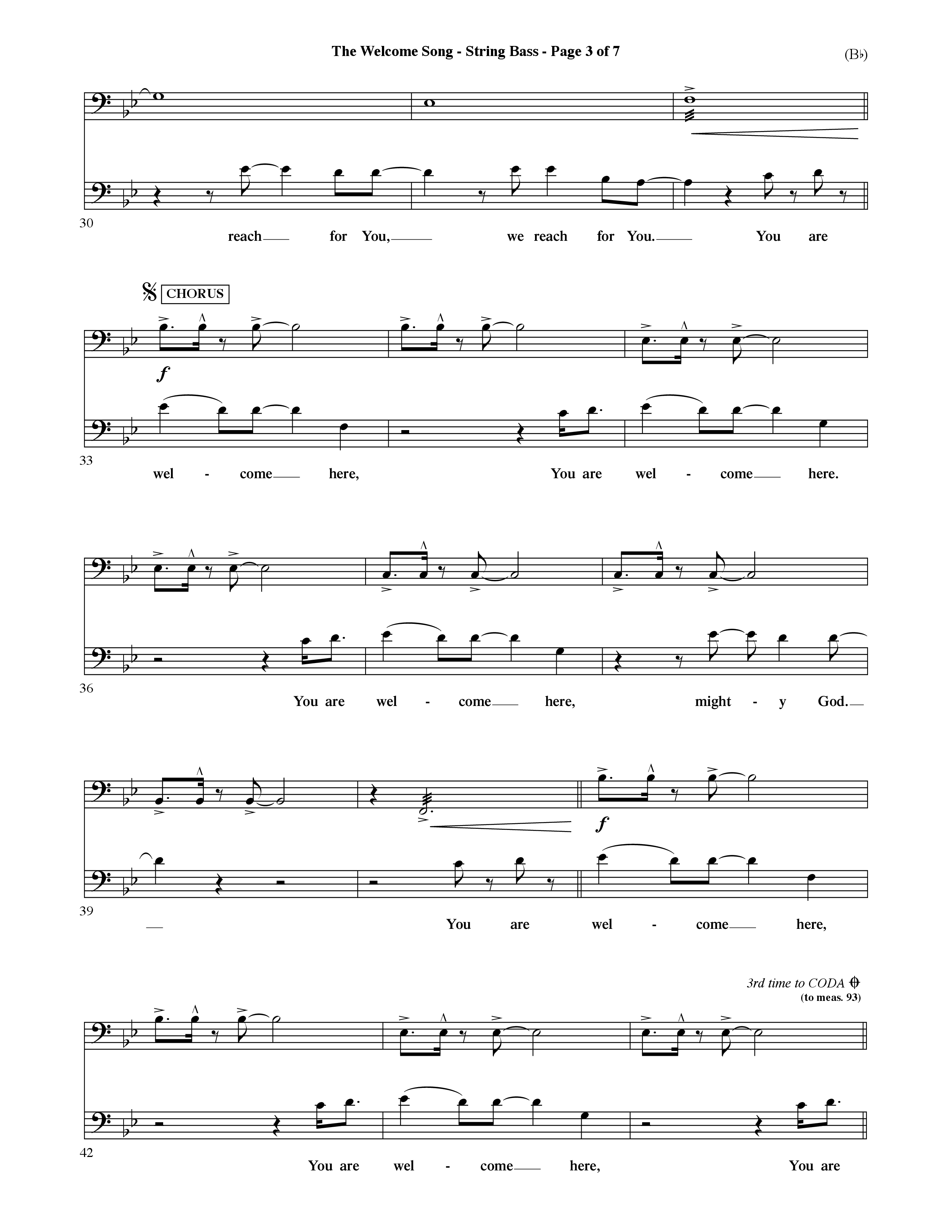 The Welcome Song (Choral Anthem SATB) Double Bass (Word Music Choral / Orch. Ric Domenico)