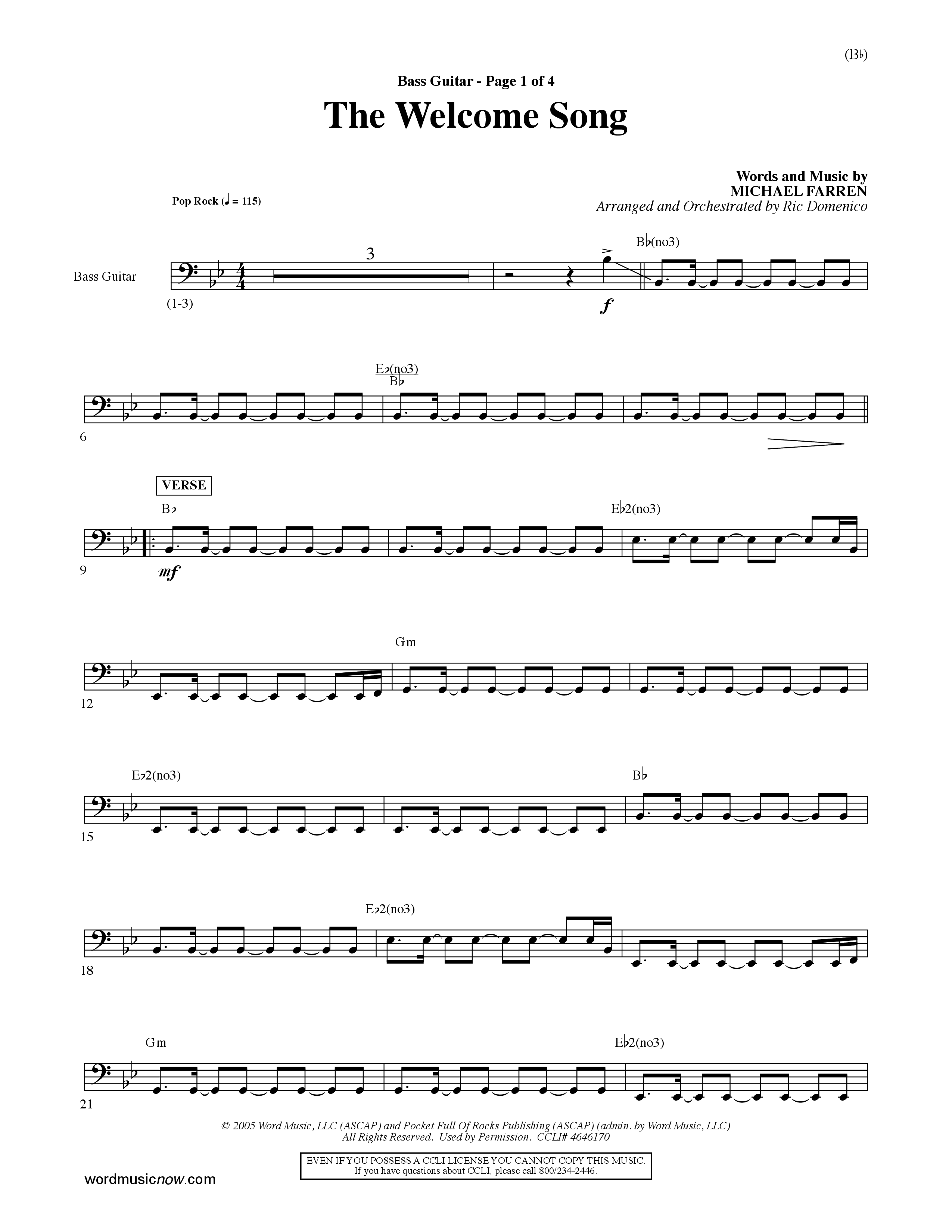 The Welcome Song (Choral Anthem SATB) Guitar (Word Music Choral / Orch. Ric Domenico)
