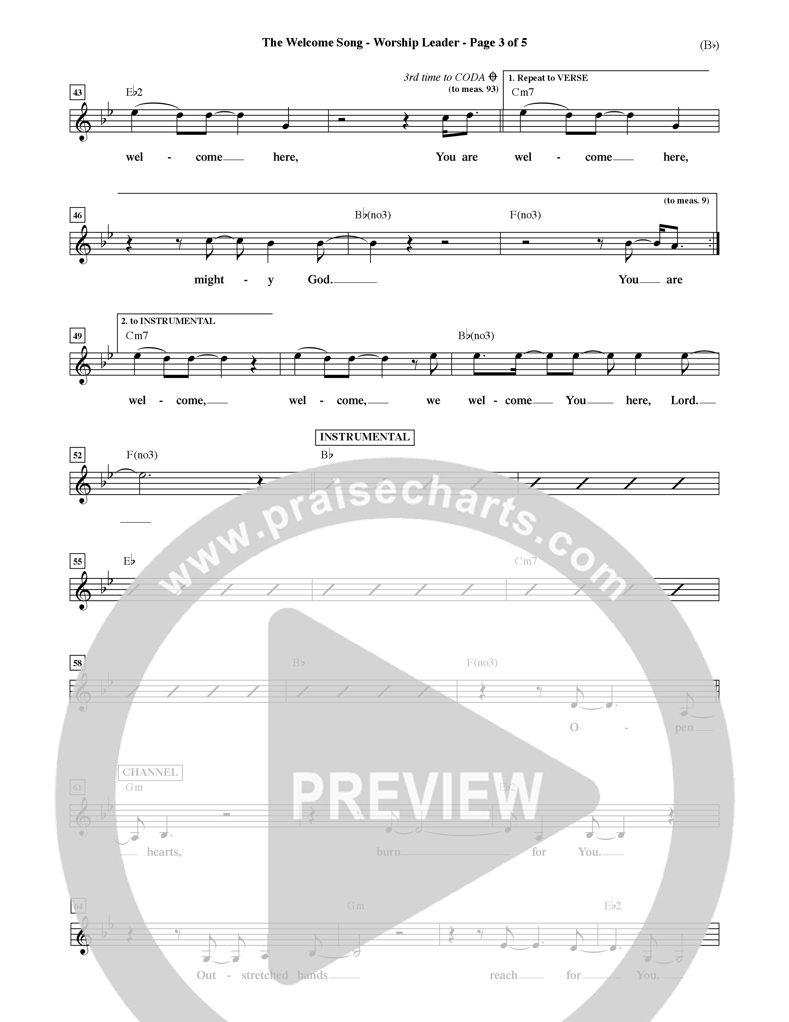 The Welcome Song (Choral Anthem SATB) Lead Sheet (Mel) (Word Music Choral / Orch. Ric Domenico)