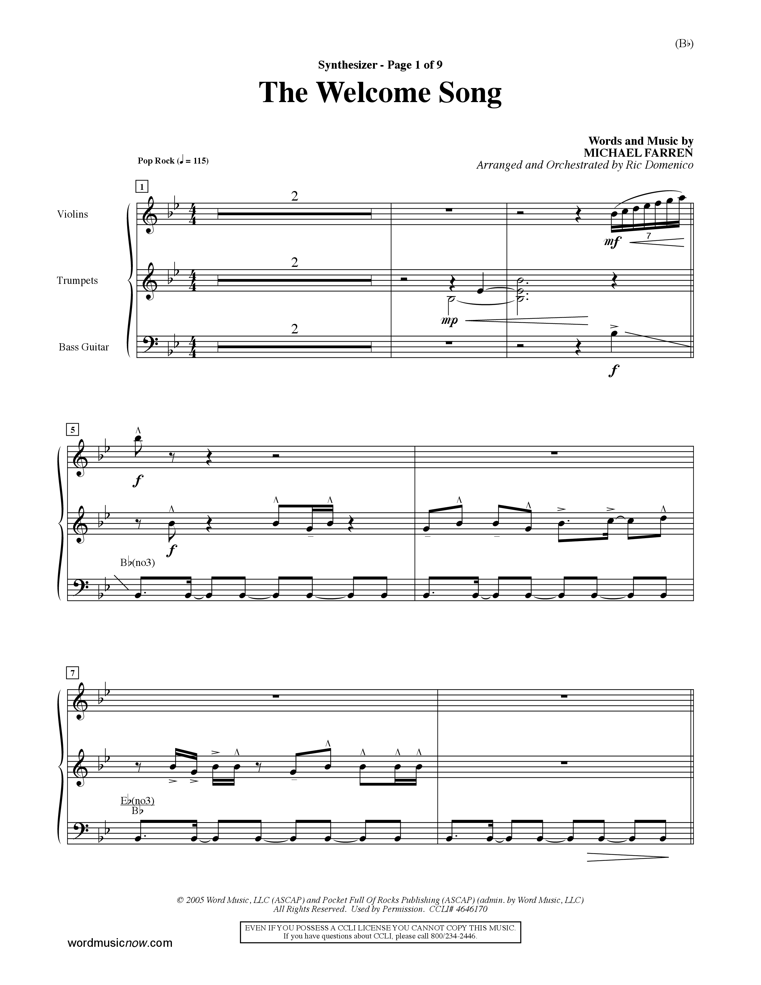 The Welcome Song (Choral Anthem SATB) Synth (Word Music Choral / Orch. Ric Domenico)