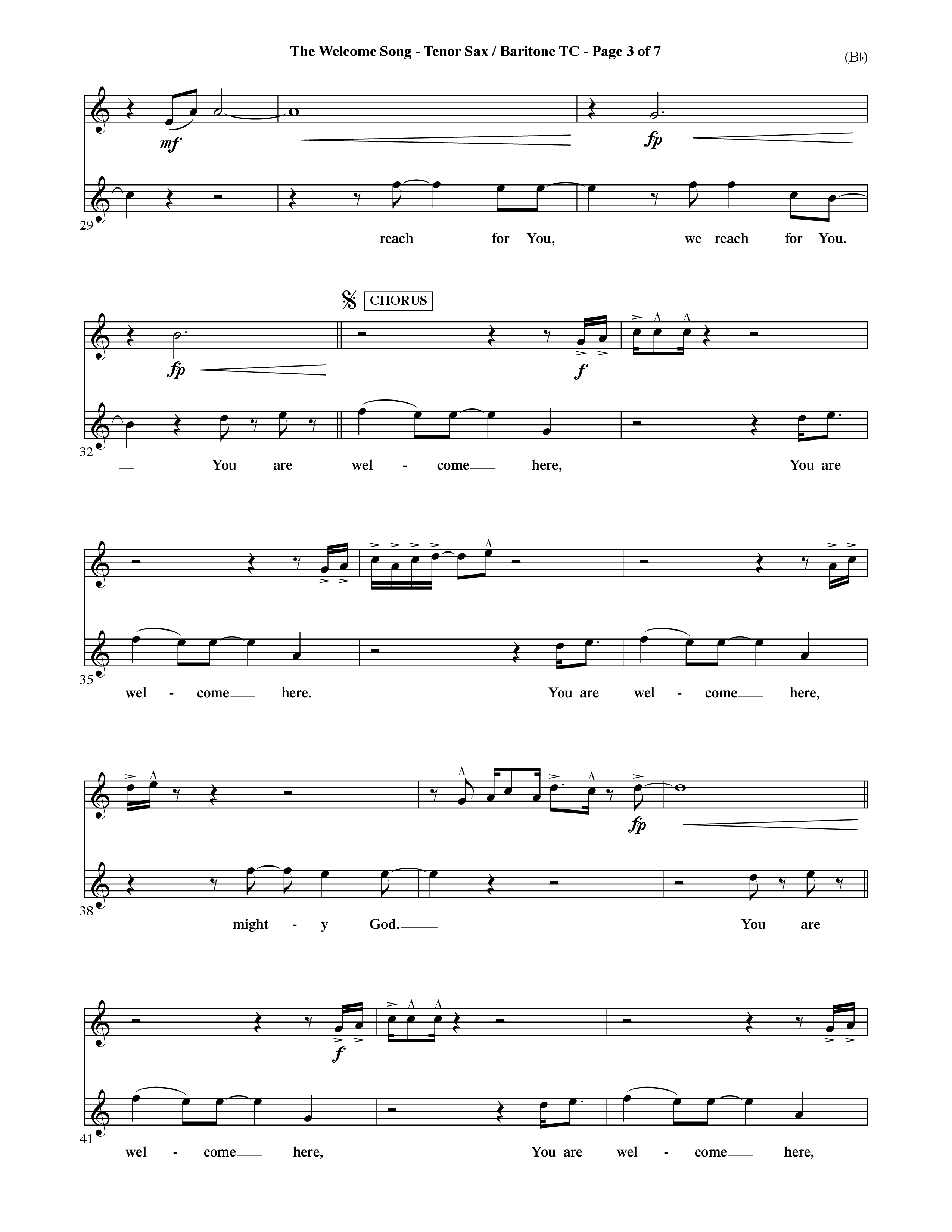 The Welcome Song (Choral Anthem SATB) Tenor Sax/Baritone T.C. (Word Music Choral / Orch. Ric Domenico)