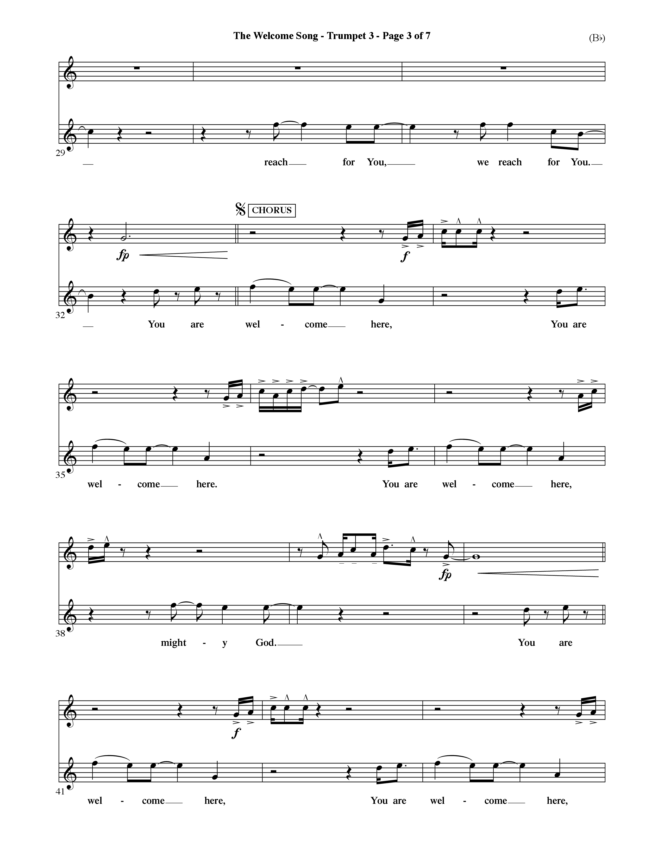 The Welcome Song (Choral Anthem SATB) Trumpet 3 (Word Music Choral / Orch. Ric Domenico)