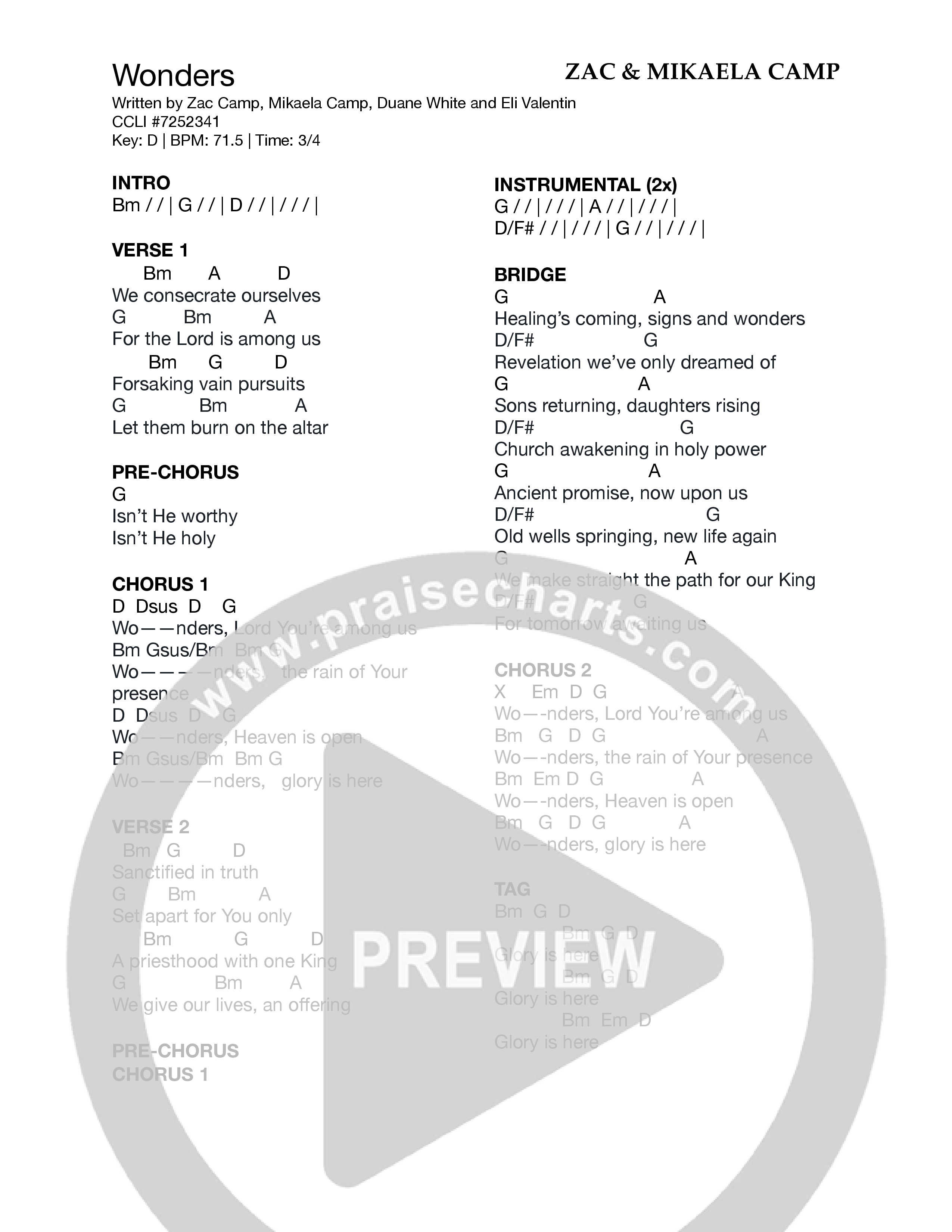 Wonders Chord Chart (Zac & Mikaela Camp)