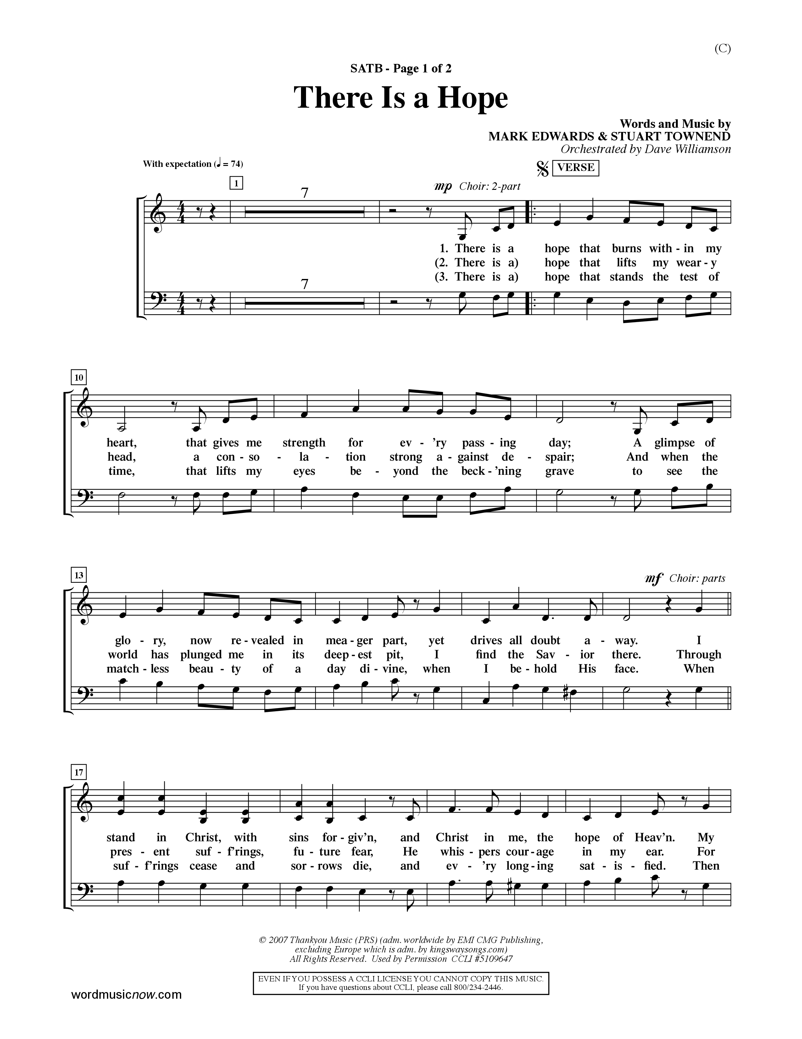 There Is A Hope (Choral Anthem SATB) Choir Sheet (SATB) (Word Music Choral / Orch. Dave Williamson)