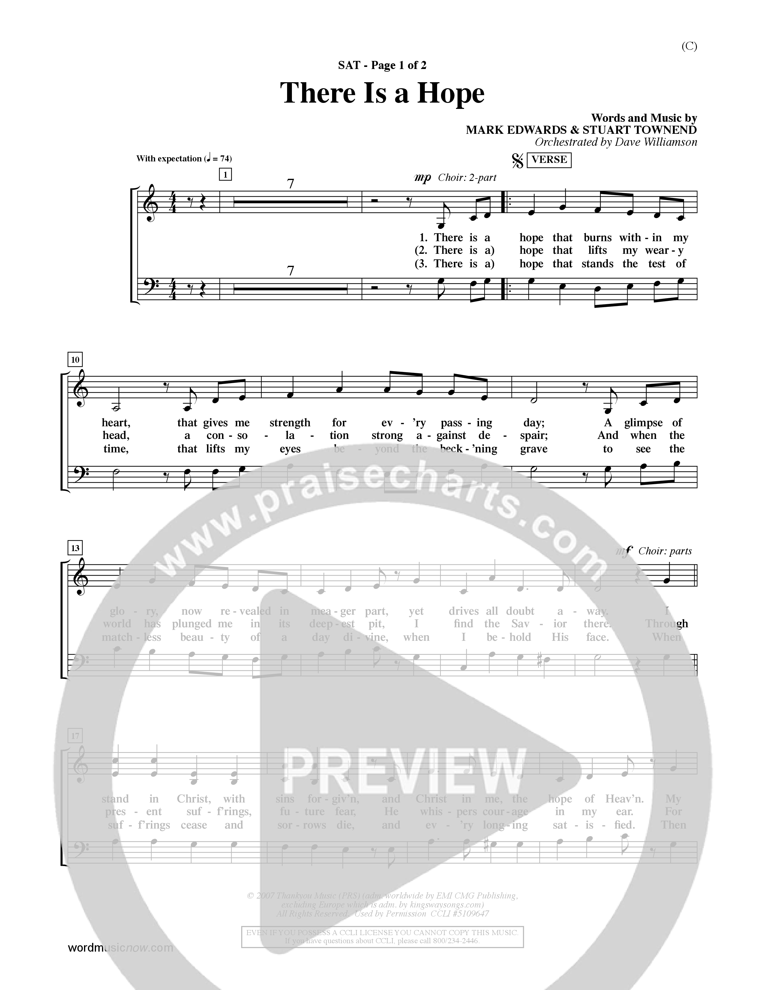 There Is A Hope (Choral Anthem SATB) Choir Sheet (SATB) (Word Music Choral / Orch. Dave Williamson)
