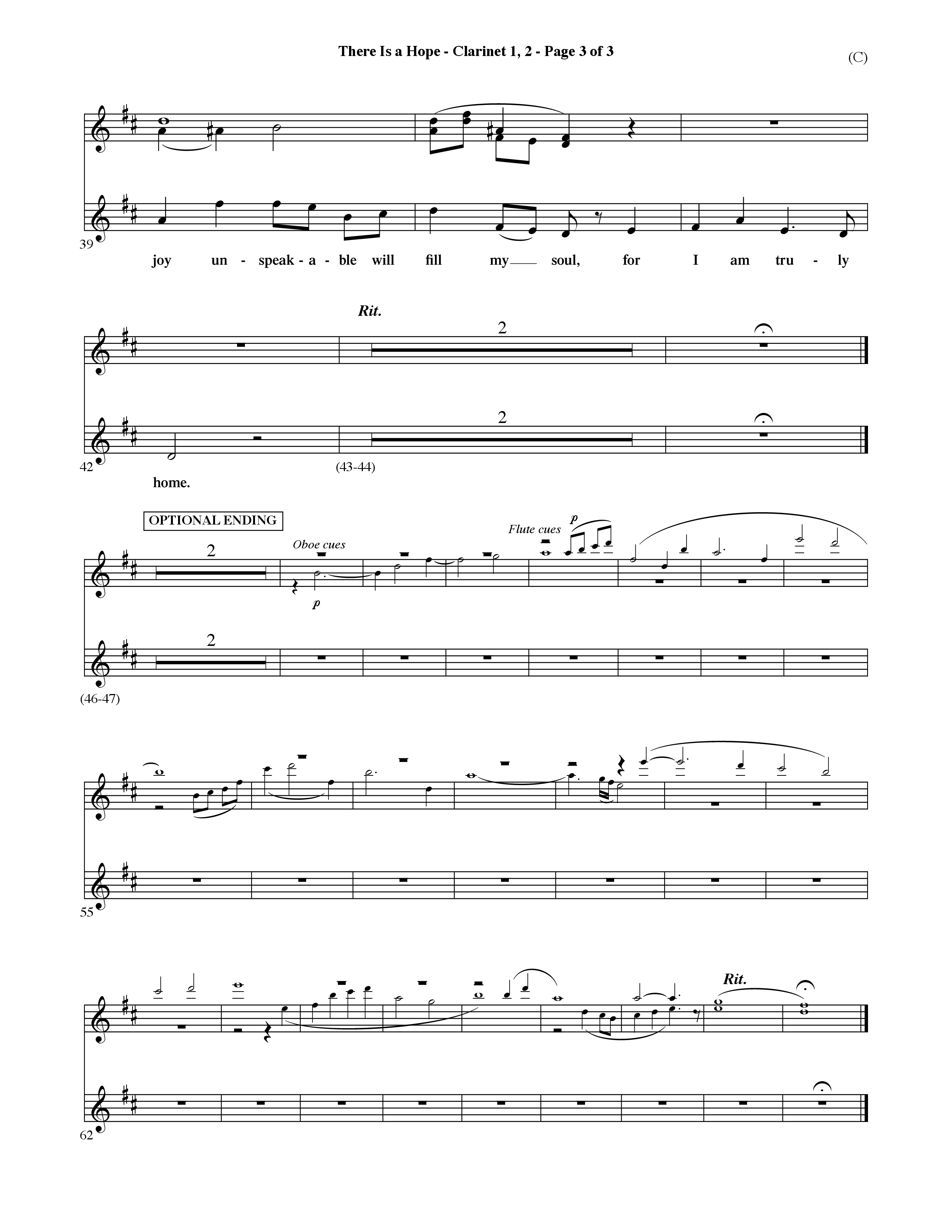 There Is A Hope (Choral Anthem SATB) Clarinet 1/2 (Word Music Choral / Orch. Dave Williamson)
