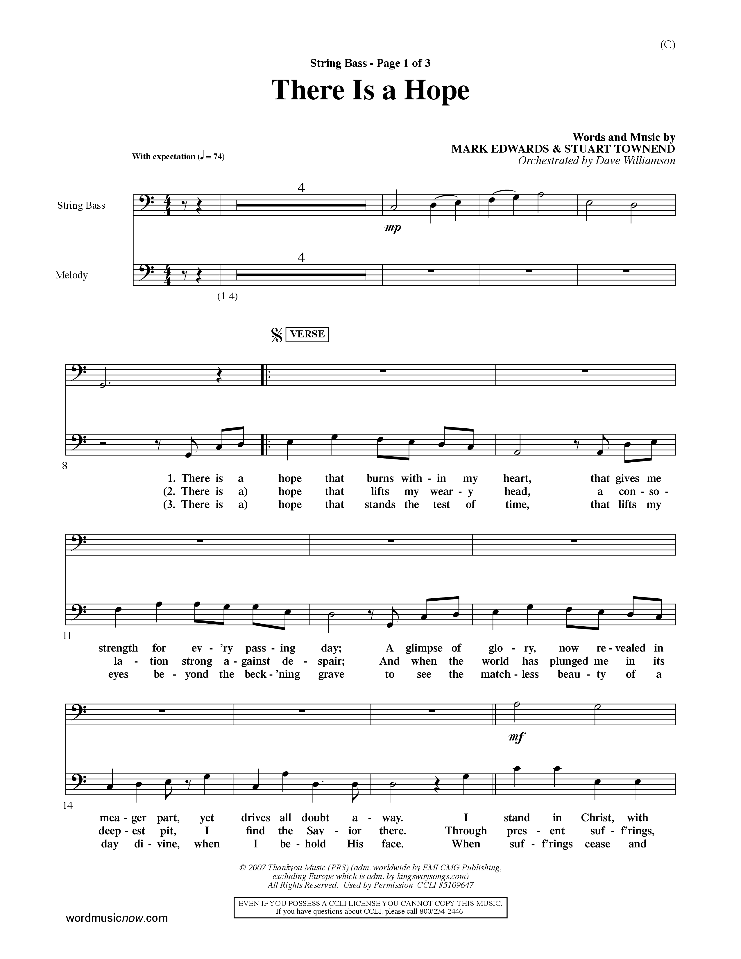 There Is A Hope (Choral Anthem SATB) Double Bass (Word Music Choral / Orch. Dave Williamson)