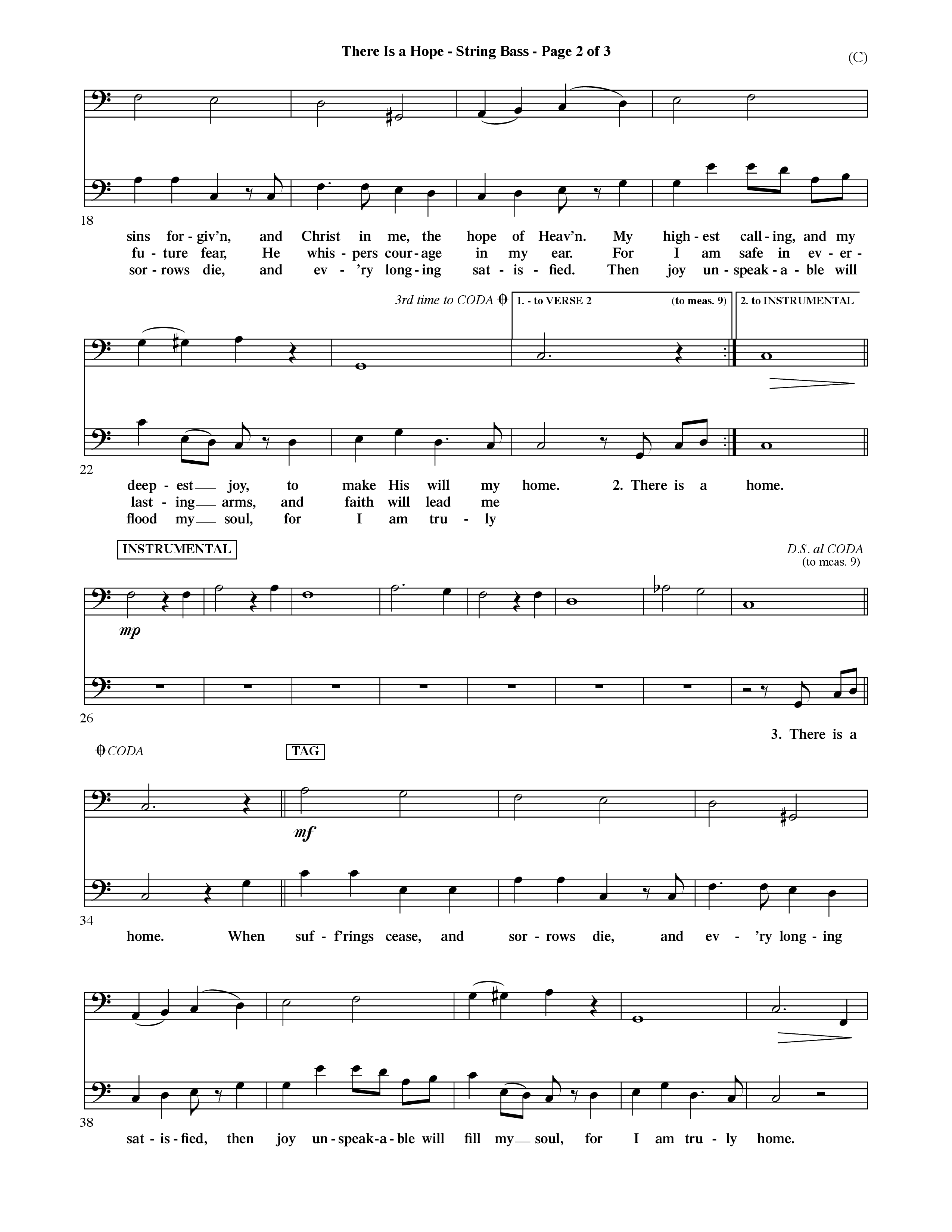 There Is A Hope (Choral Anthem SATB) Double Bass (Word Music Choral / Orch. Dave Williamson)