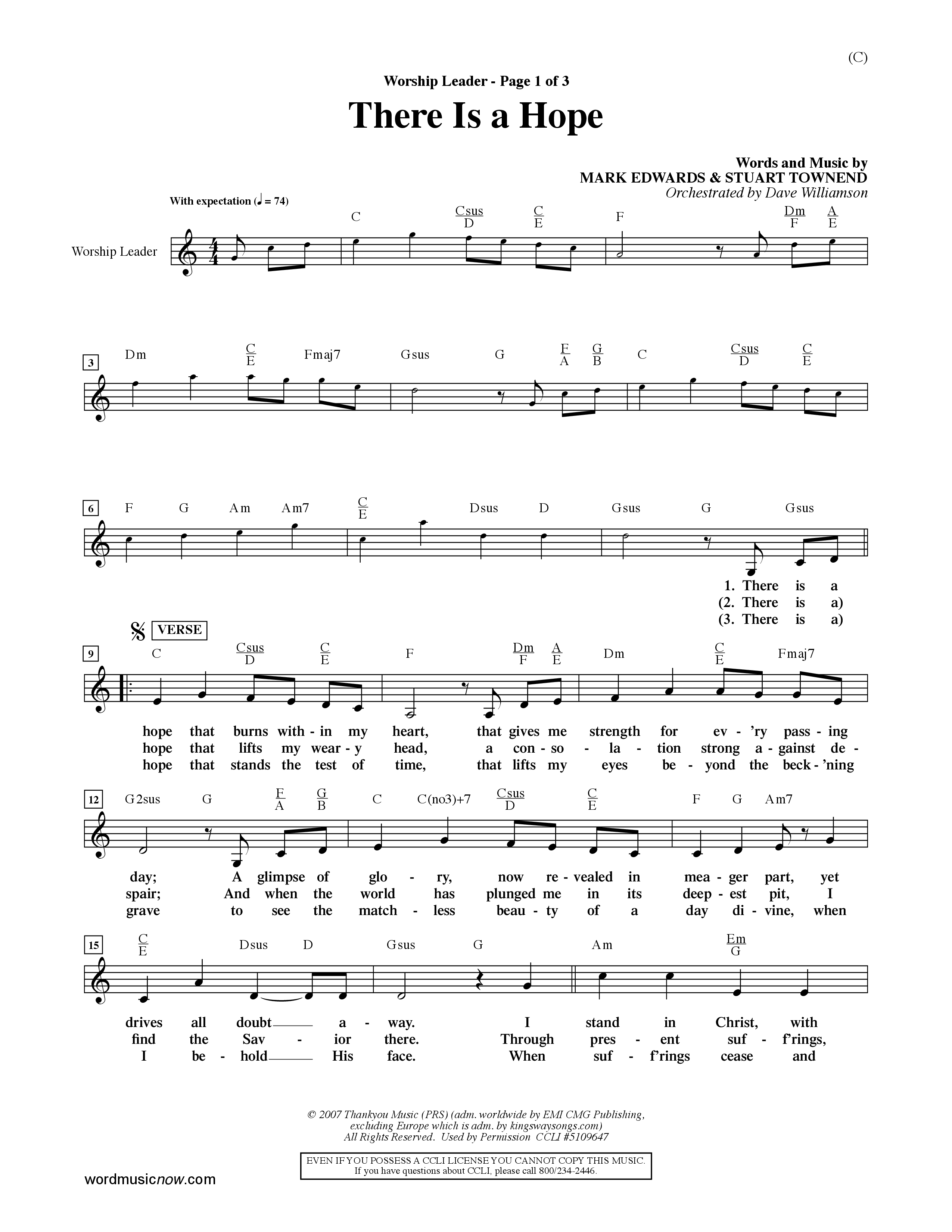 There Is A Hope (Choral Anthem SATB) Rhythm Pack (Word Music Choral / Orch. Dave Williamson)