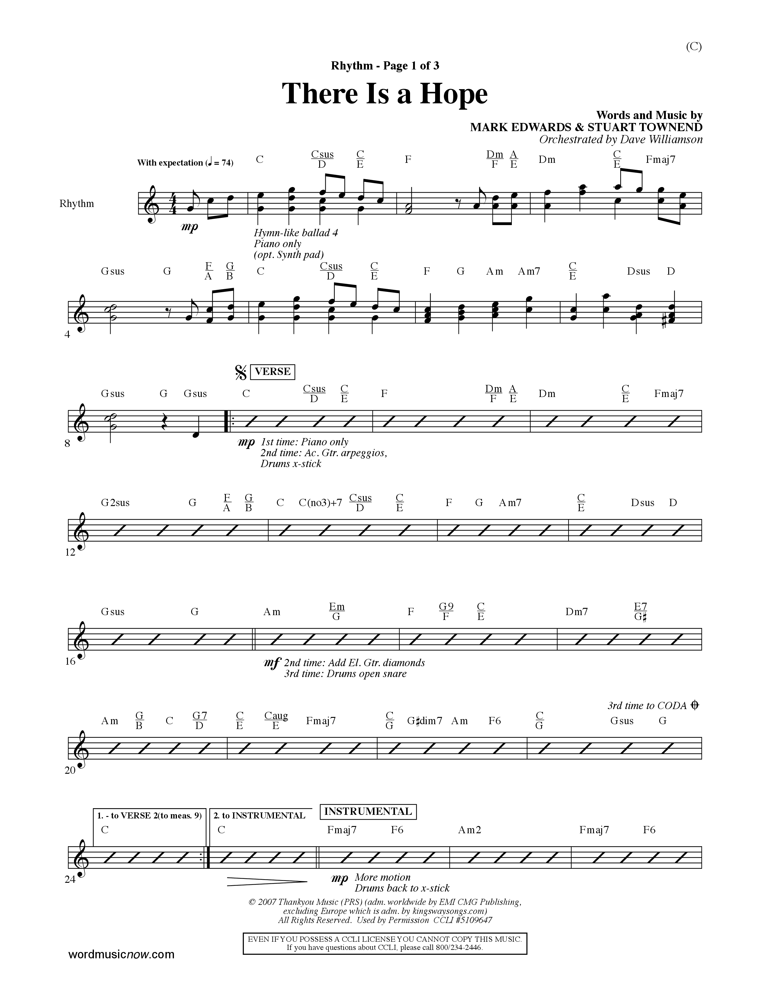 There Is A Hope (Choral Anthem SATB) Rhythm Chart (Word Music Choral / Orch. Dave Williamson)