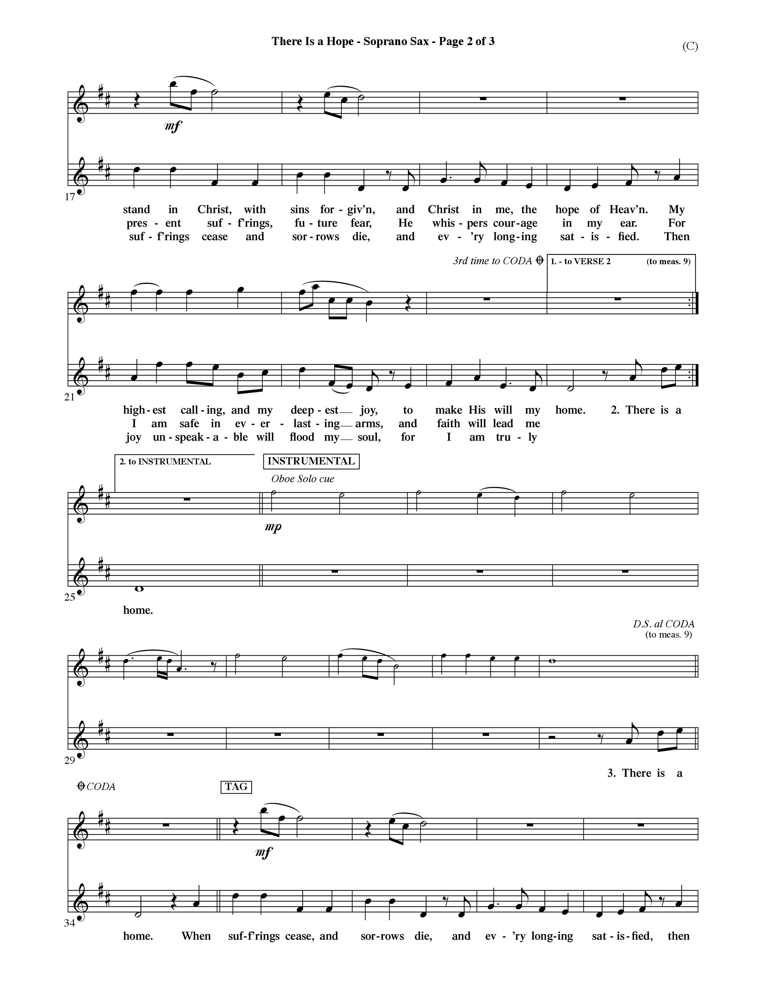 There Is A Hope (Choral Anthem SATB) Saxophone (Word Music Choral / Orch. Dave Williamson)