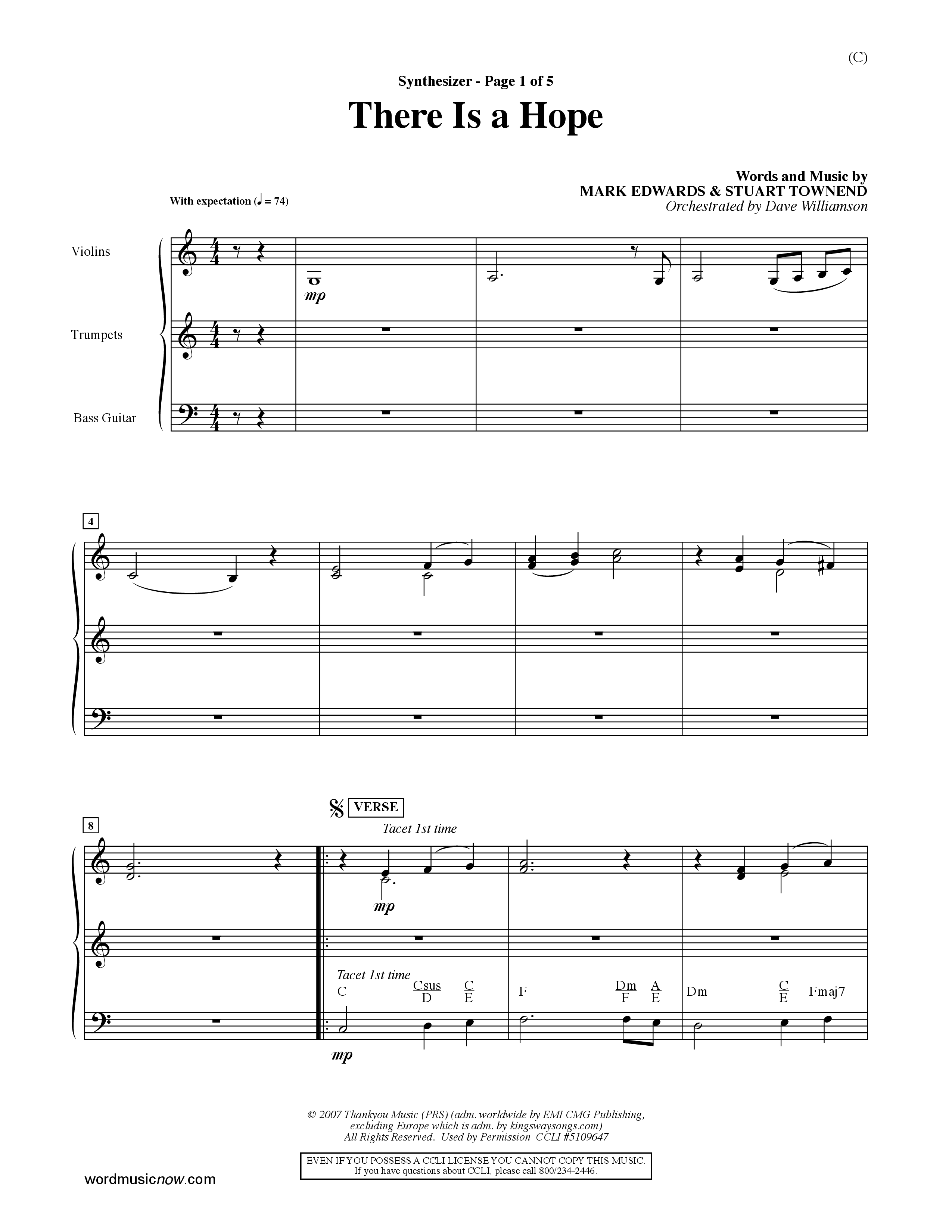 There Is A Hope (Choral Anthem SATB) Synth (Word Music Choral / Orch. Dave Williamson)