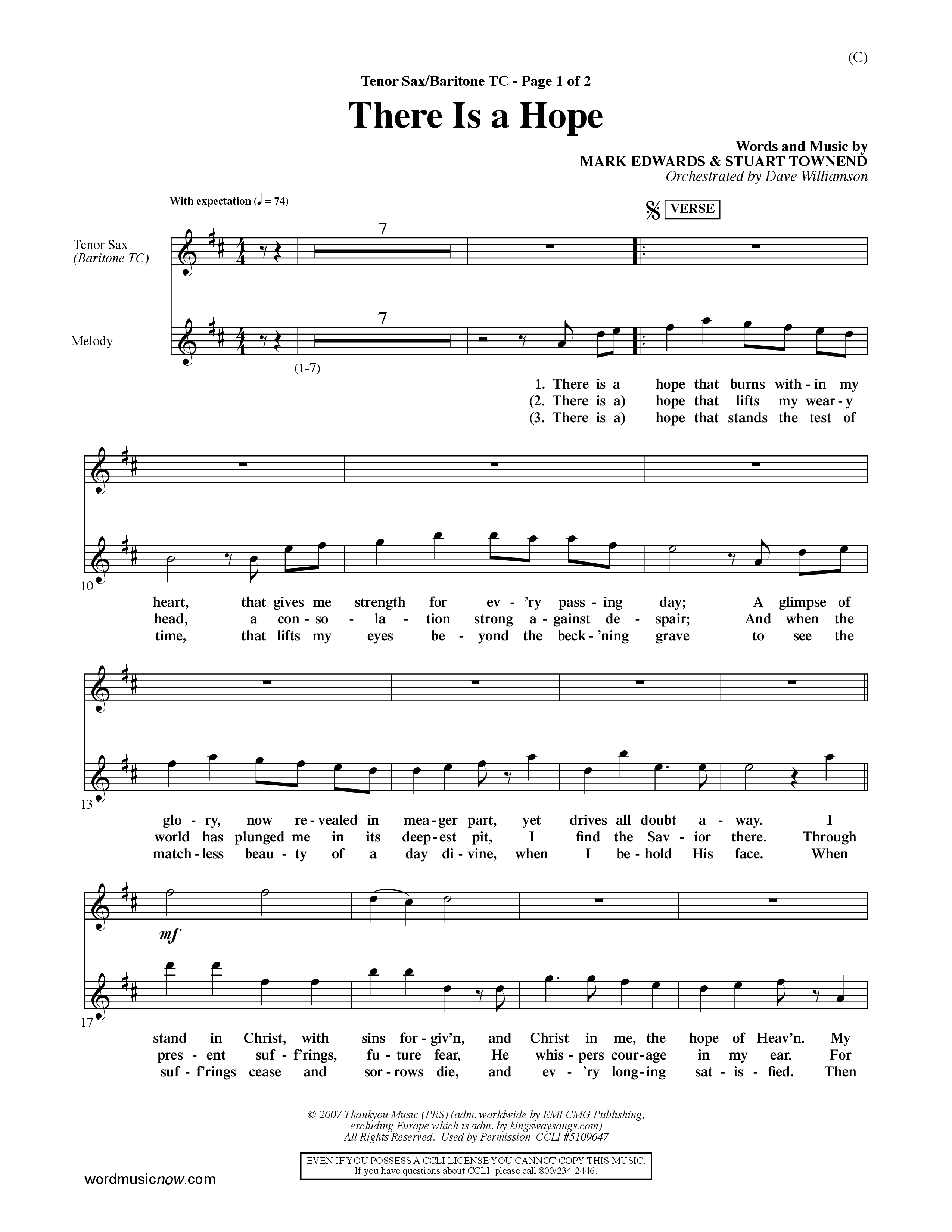 There Is A Hope (Choral Anthem SATB) Tenor Sax/Baritone T.C. (Word Music Choral / Orch. Dave Williamson)