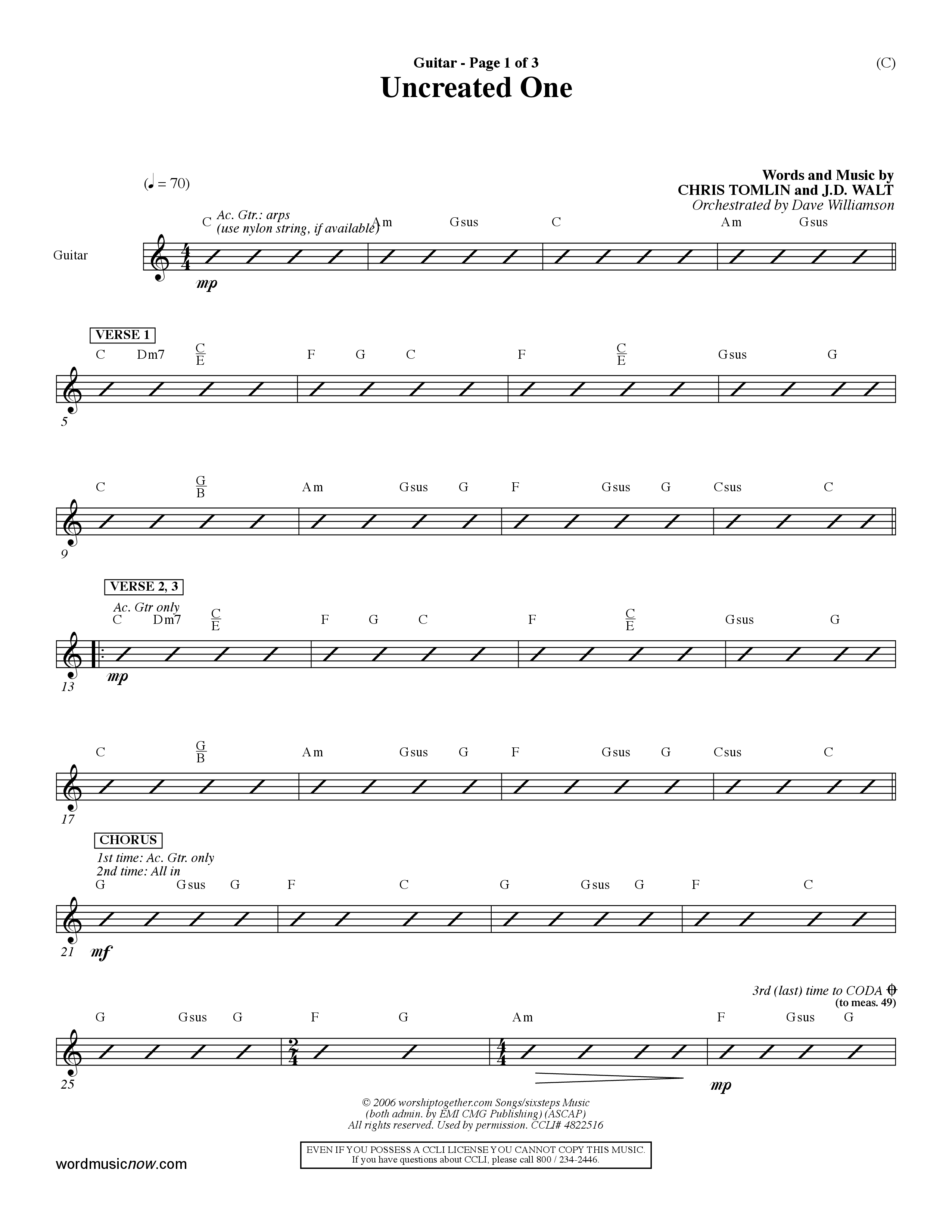 Uncreated One (Choral Anthem SATB) Acoustic Guitar (Word Music Choral / Orch. Dave Williamson)