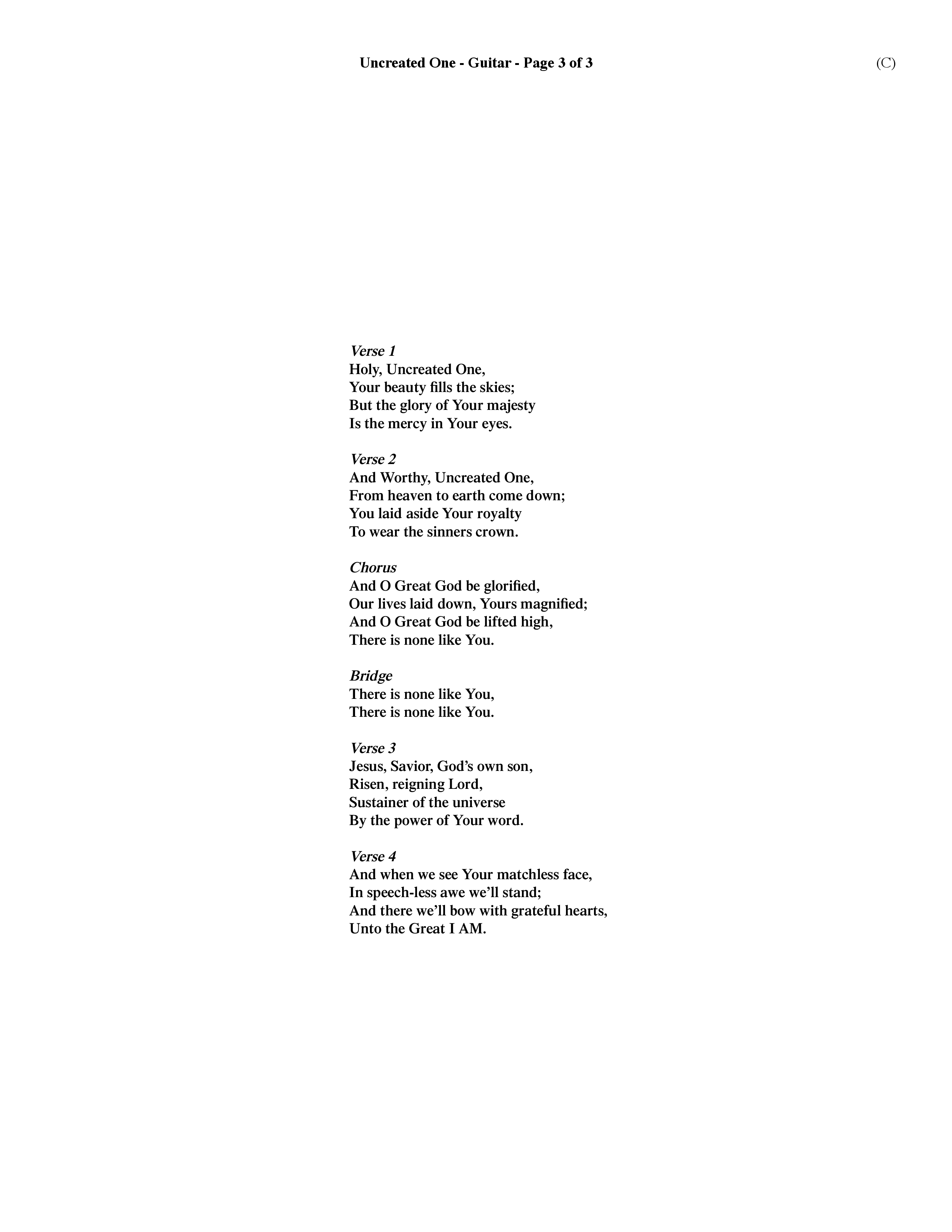 Uncreated One (Choral Anthem SATB) Acoustic Guitar (Word Music Choral / Orch. Dave Williamson)