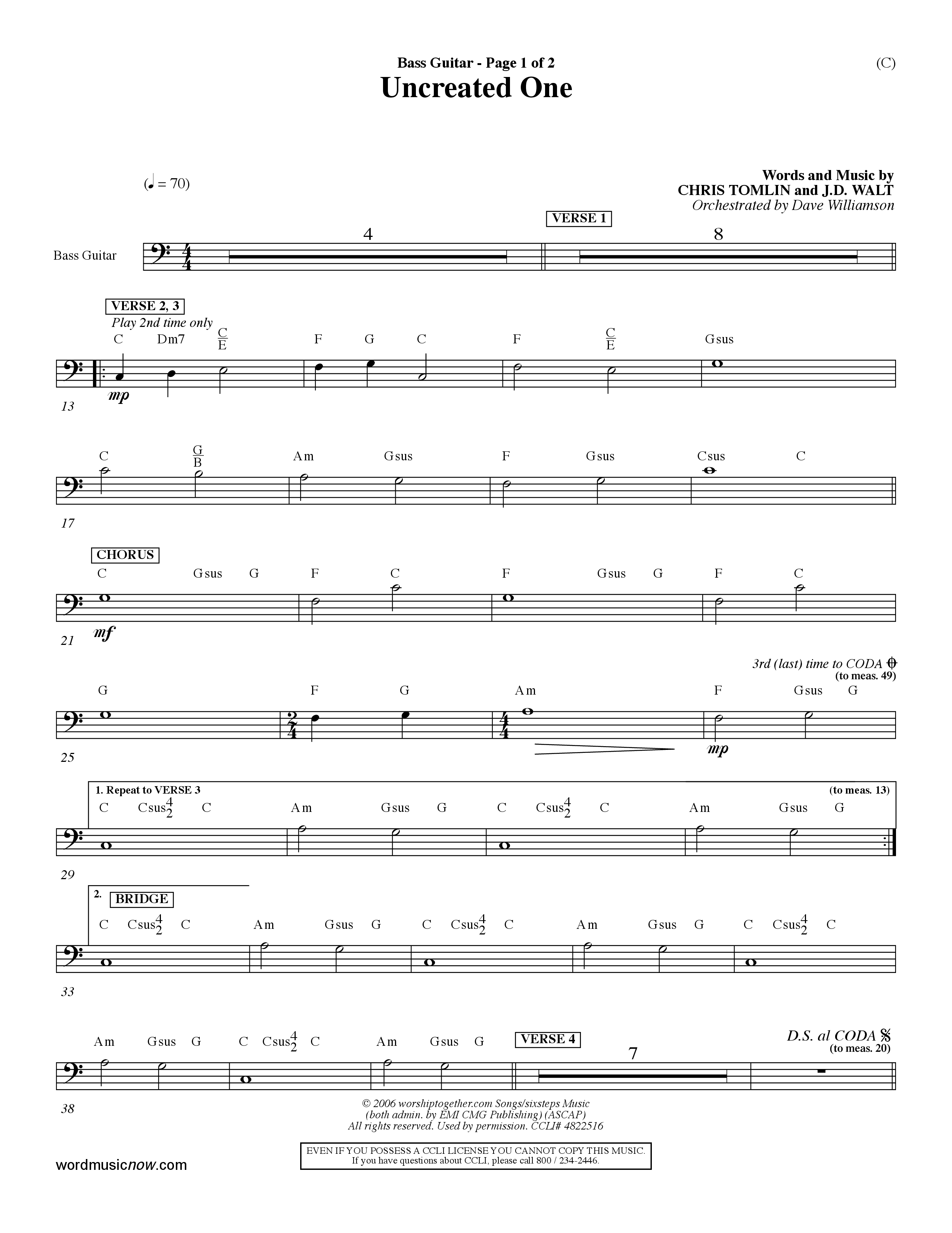 Uncreated One (Choral Anthem SATB) Bass Guitar (Word Music Choral / Orch. Dave Williamson)