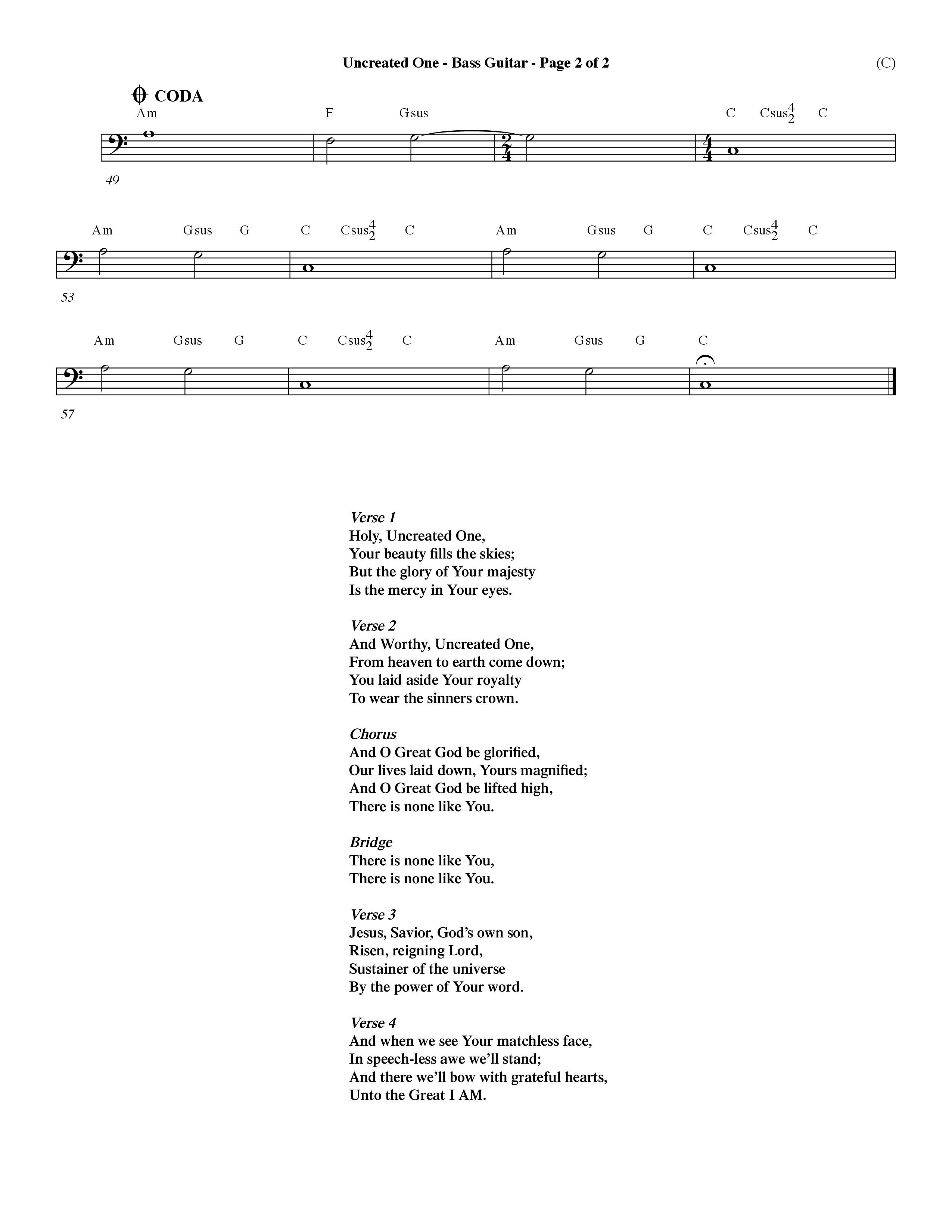 Uncreated One (Choral Anthem SATB) Bass Guitar (Word Music Choral / Orch. Dave Williamson)