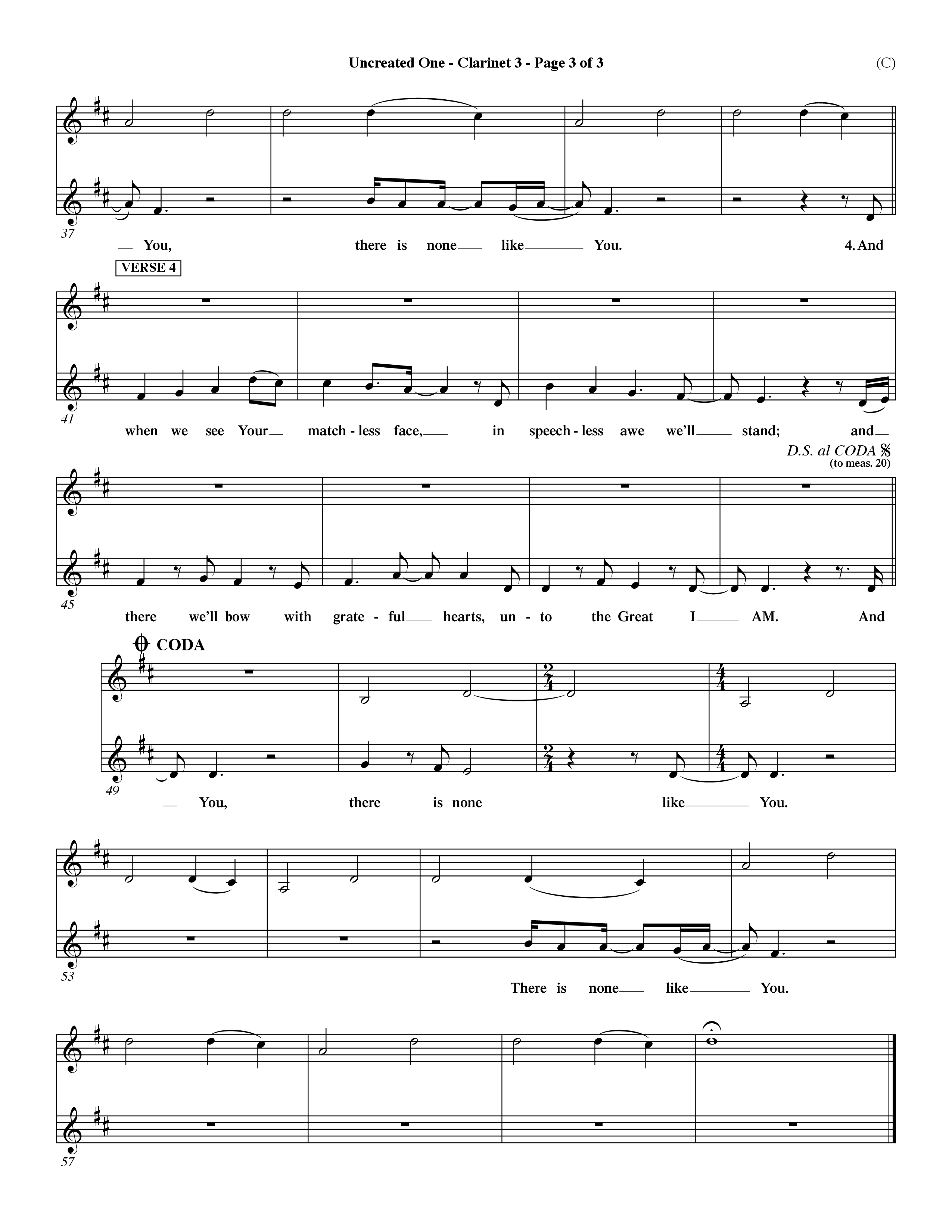 Uncreated One (Choral Anthem SATB) Clarinet 3 (Word Music Choral / Orch. Dave Williamson)