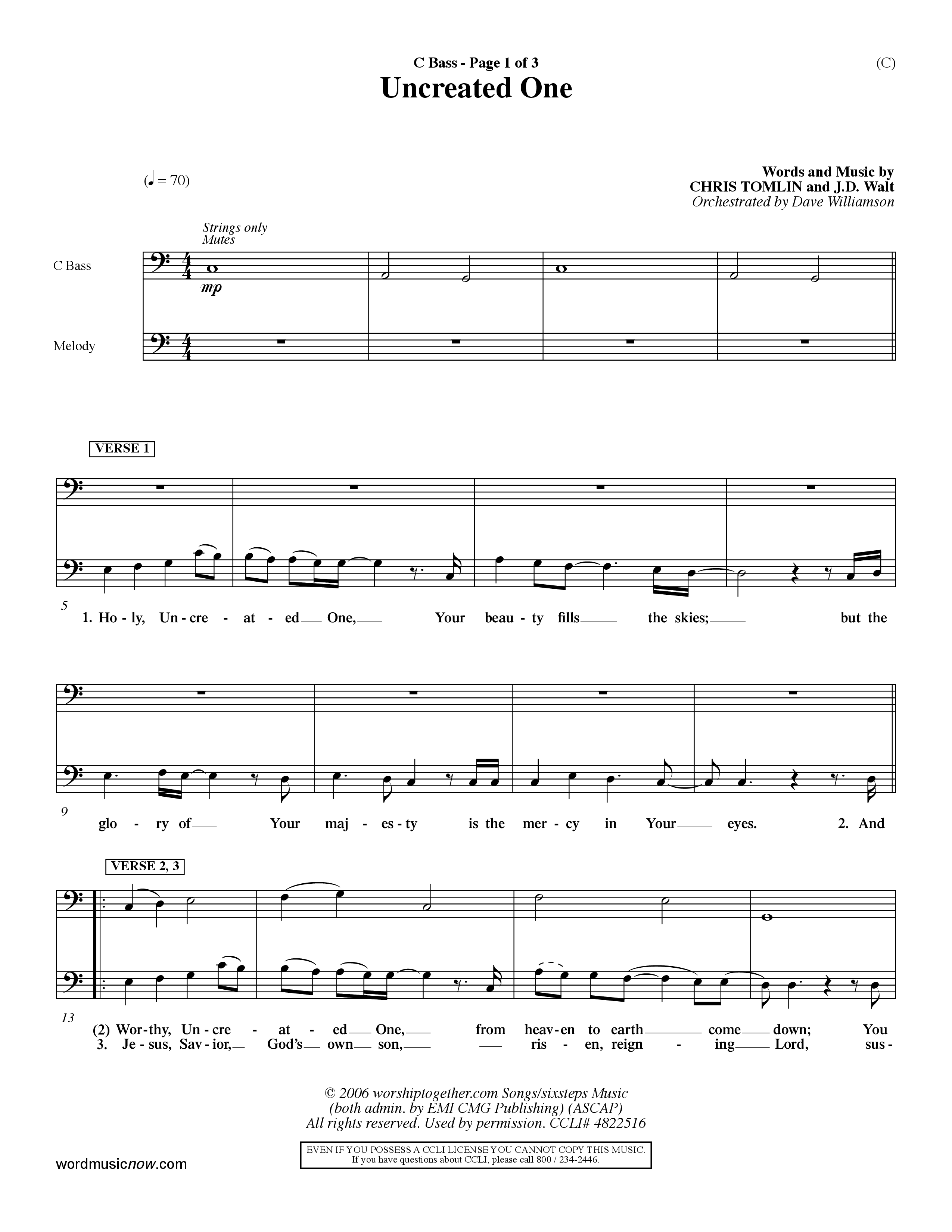 Uncreated One (Choral Anthem SATB) Contrabass (Word Music Choral / Orch. Dave Williamson)