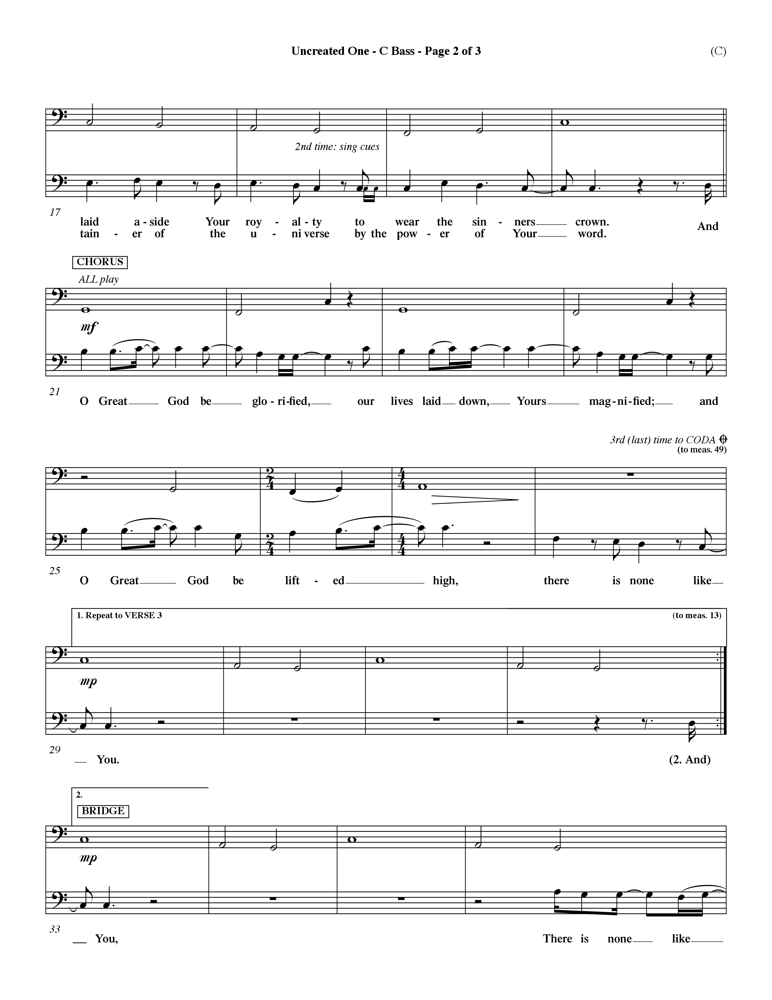 Uncreated One (Choral Anthem SATB) Contrabass (Word Music Choral / Orch. Dave Williamson)
