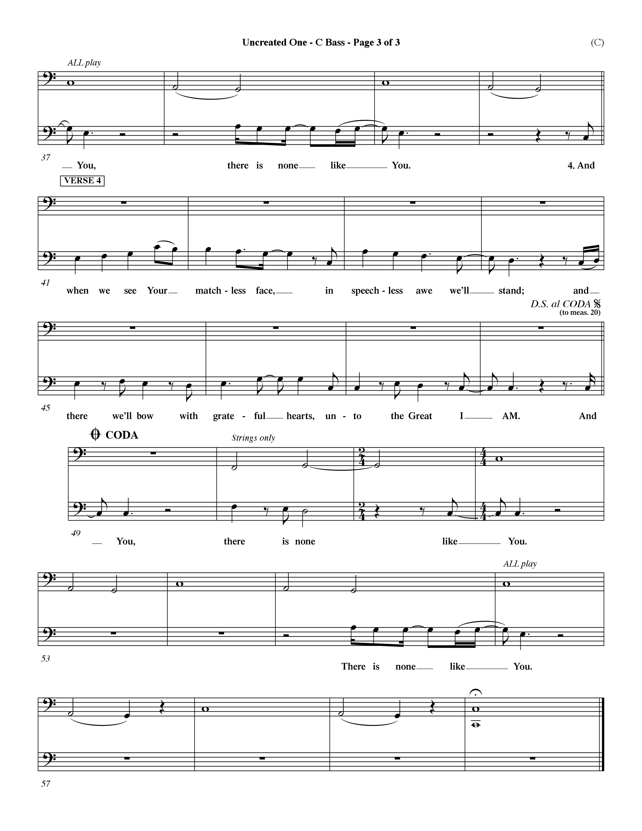 Uncreated One (Choral Anthem SATB) Contrabass (Word Music Choral / Orch. Dave Williamson)