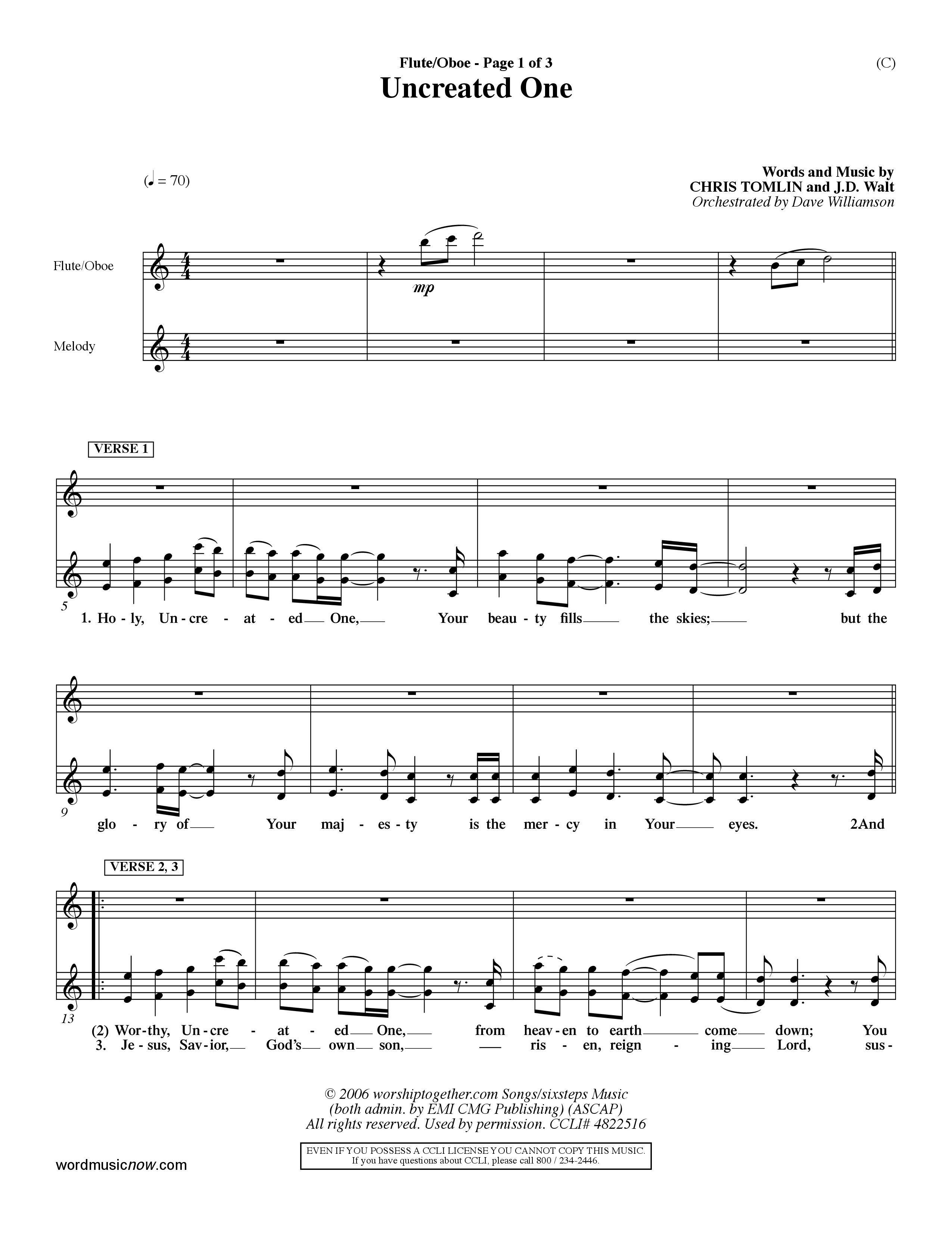 Uncreated One (Choral Anthem SATB) Flute/Oboe (Word Music Choral / Orch. Dave Williamson)