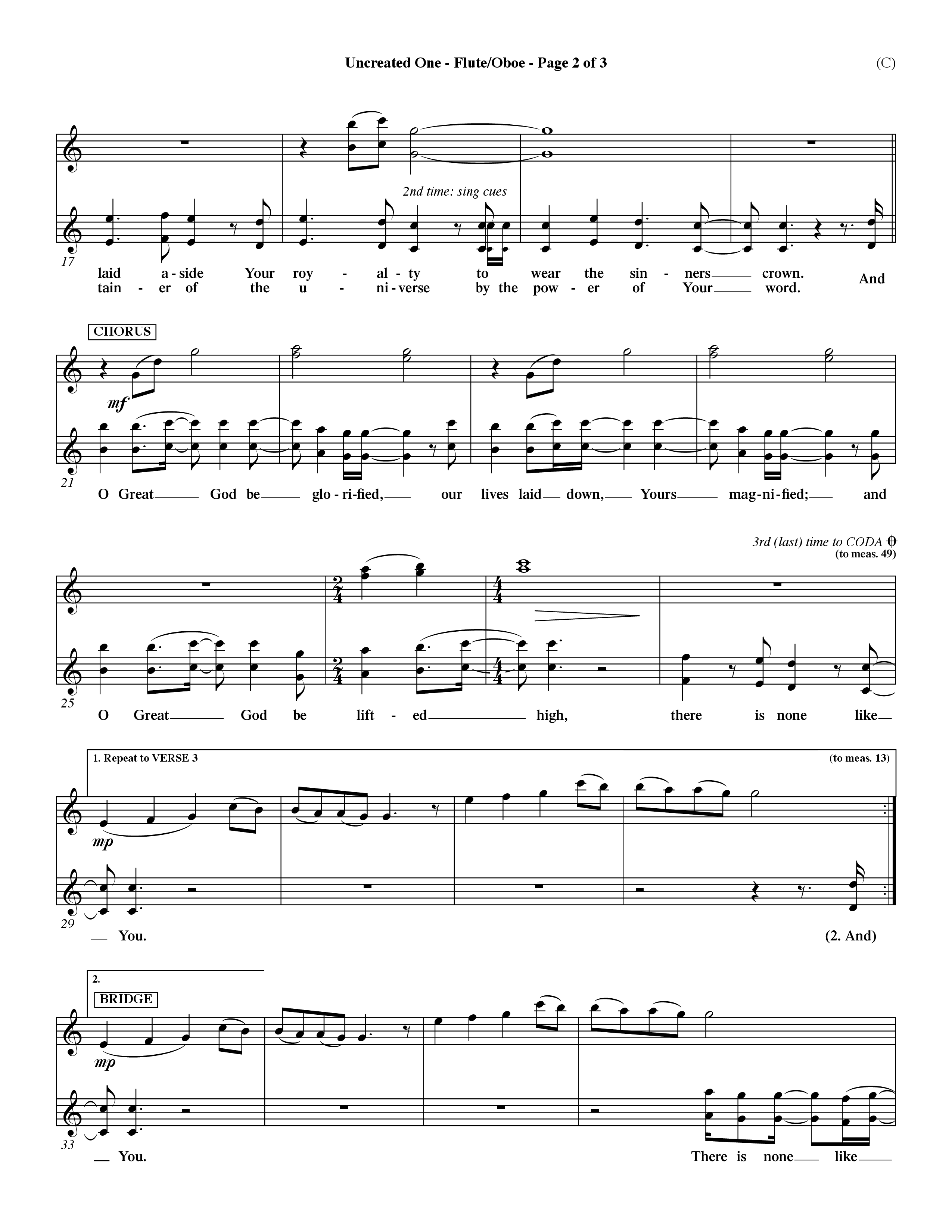 Uncreated One (Choral Anthem SATB) Flute/Oboe (Word Music Choral / Orch. Dave Williamson)