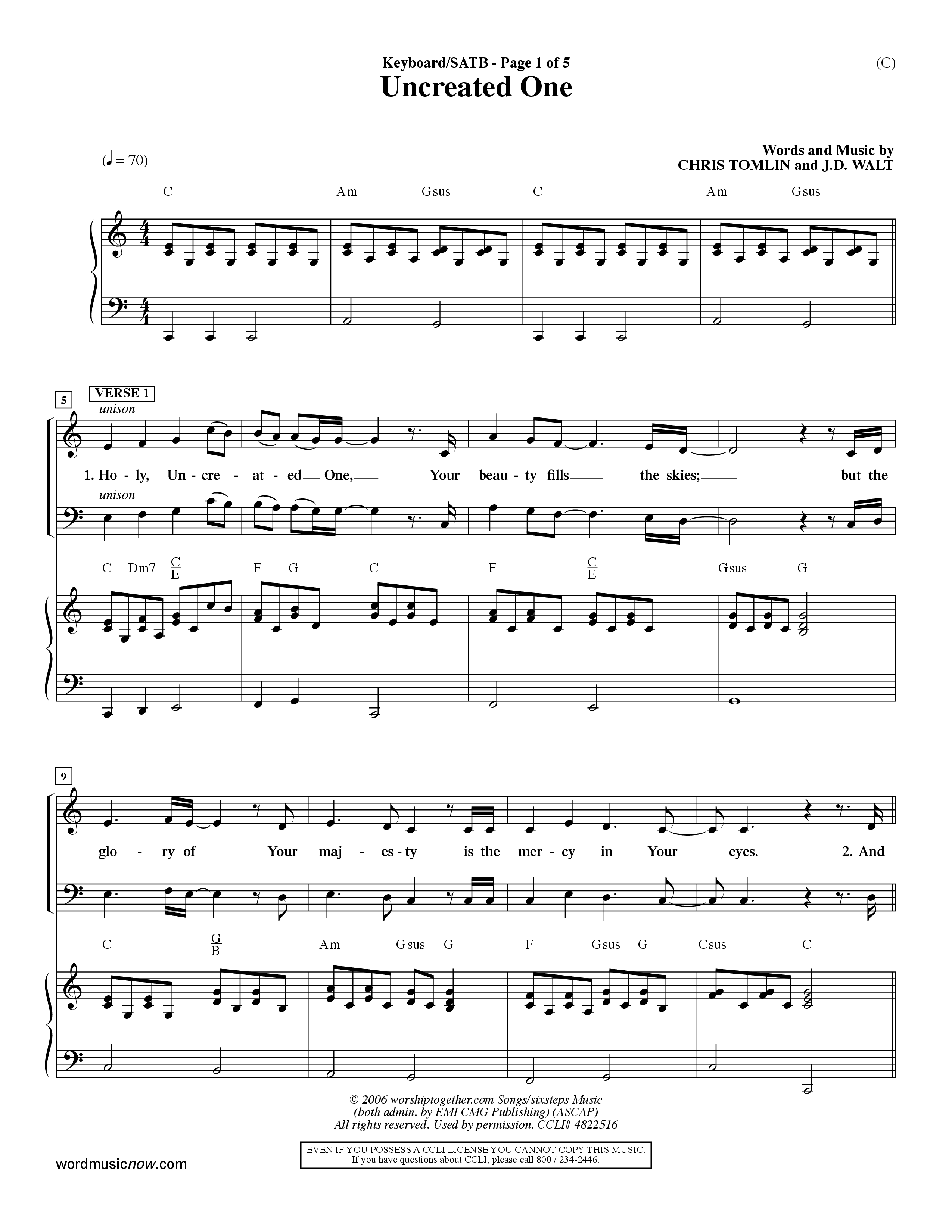 Uncreated One (Choral Anthem SATB) Keyboard/Vocal (SATB) (Word Music Choral / Orch. Dave Williamson)