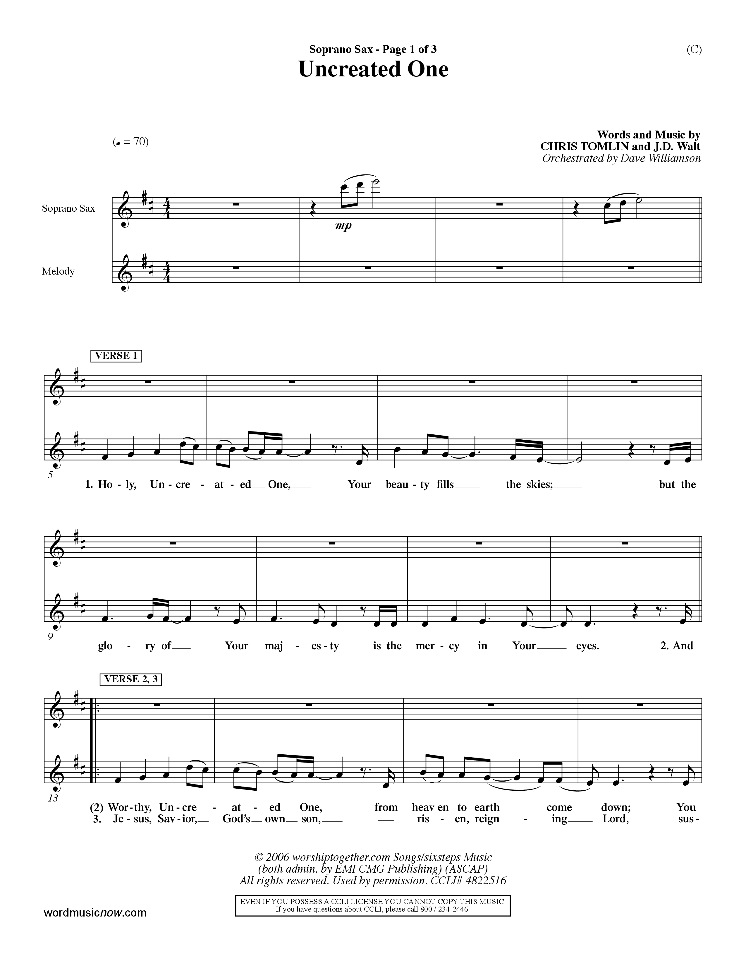 Uncreated One (Choral Anthem SATB) Saxophone (Word Music Choral / Orch. Dave Williamson)