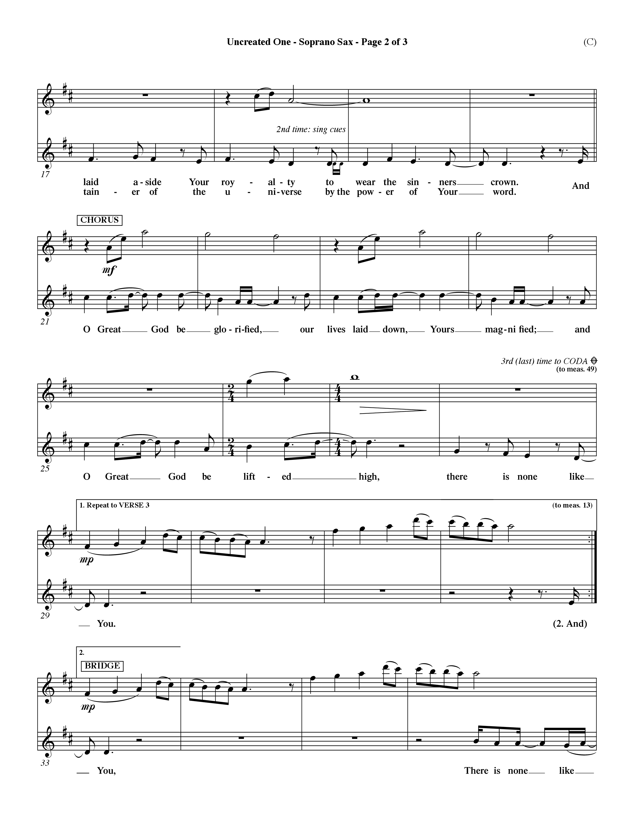 Uncreated One (Choral Anthem SATB) Saxophone (Word Music Choral / Orch. Dave Williamson)
