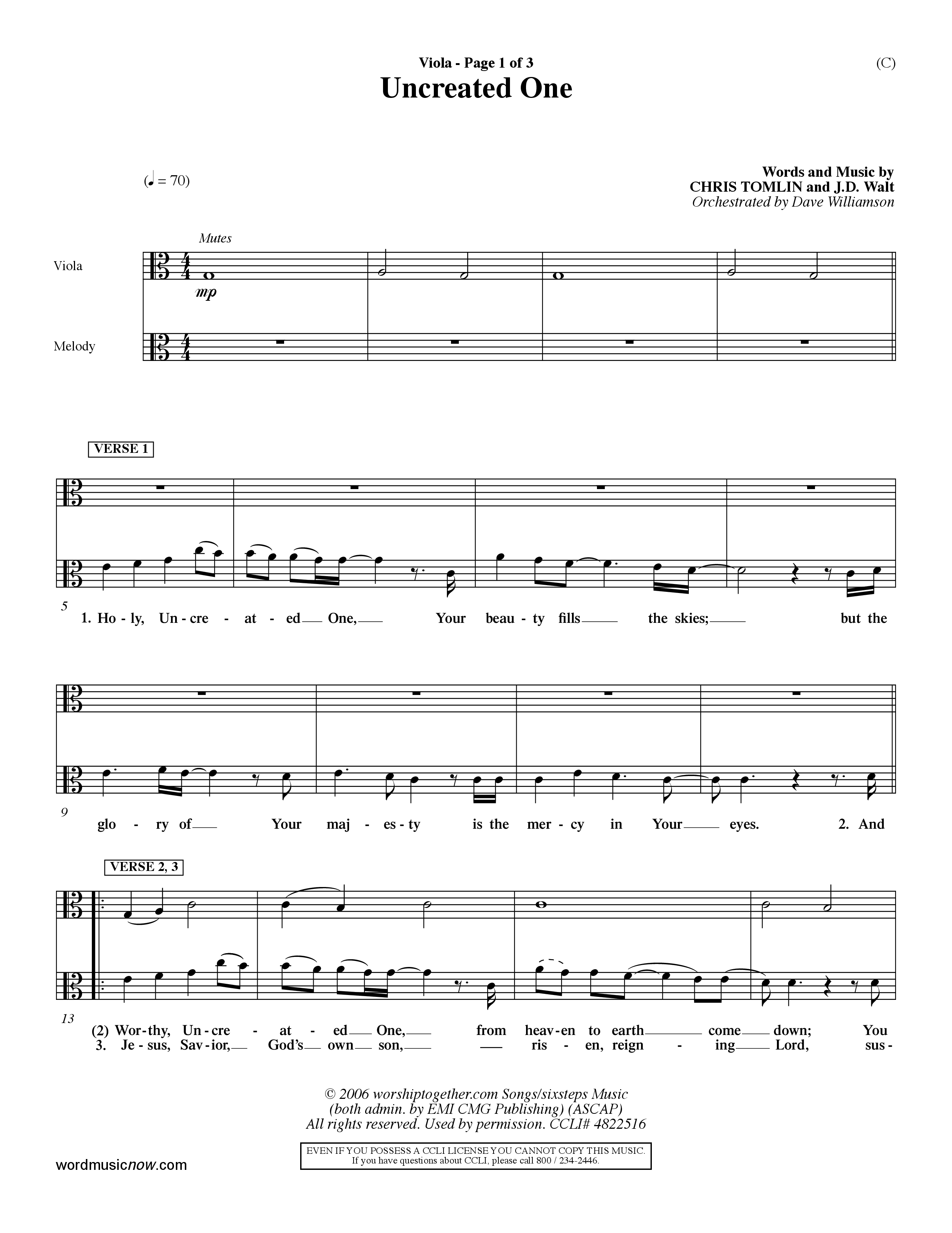 Uncreated One (Choral Anthem SATB) Viola (Word Music Choral / Orch. Dave Williamson)