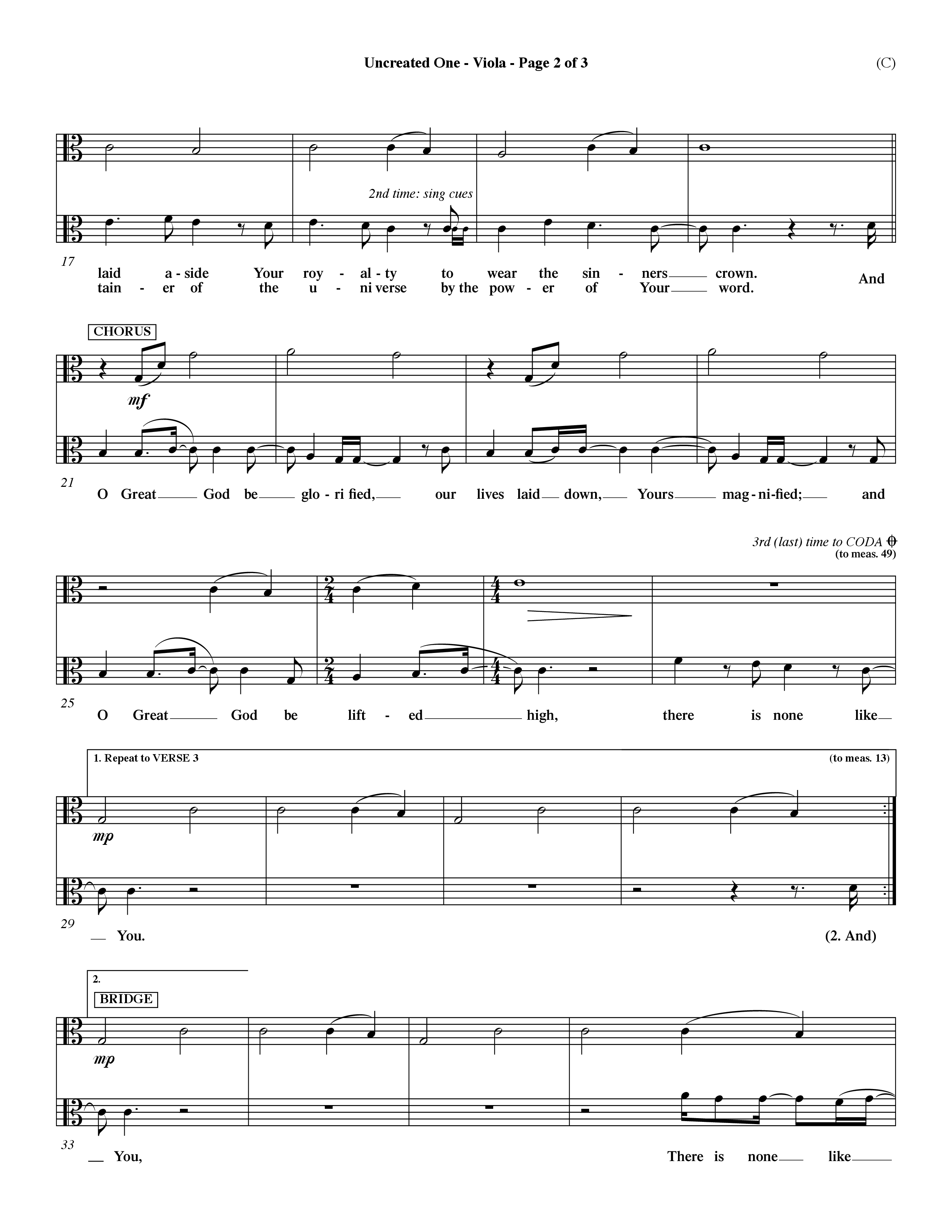 Uncreated One (Choral Anthem SATB) Viola (Word Music Choral / Orch. Dave Williamson)