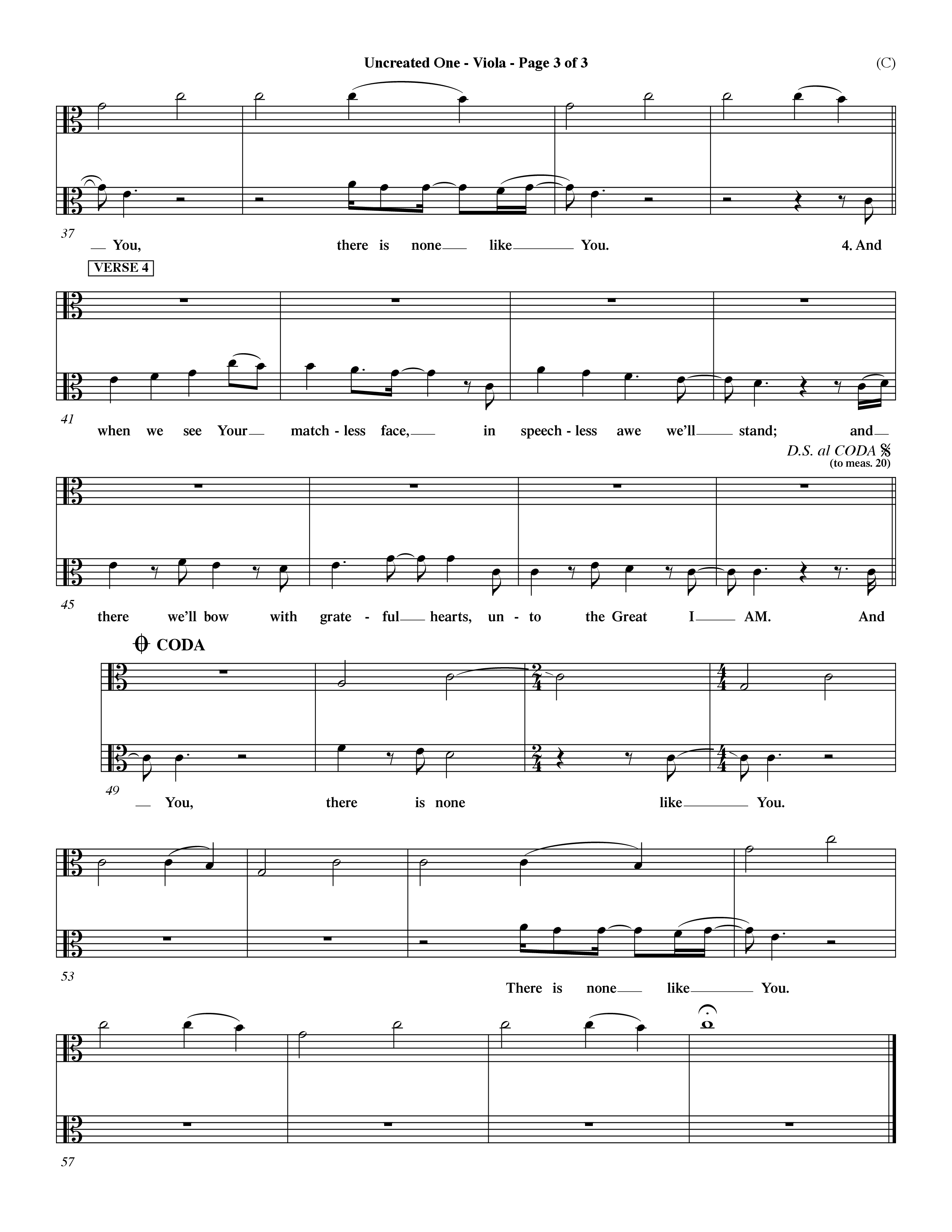 Uncreated One (Choral Anthem SATB) Viola (Word Music Choral / Orch. Dave Williamson)