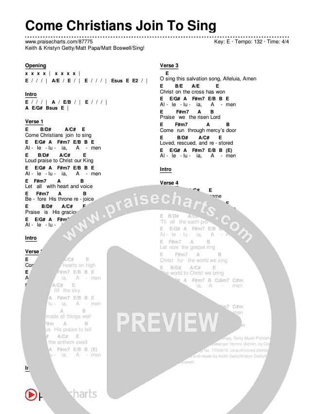 Come Christians Join To Sing (Worship Version) Chords & Lyrics (Keith & Kristyn Getty / Matt Papa / Matt Boswell / Sing!)