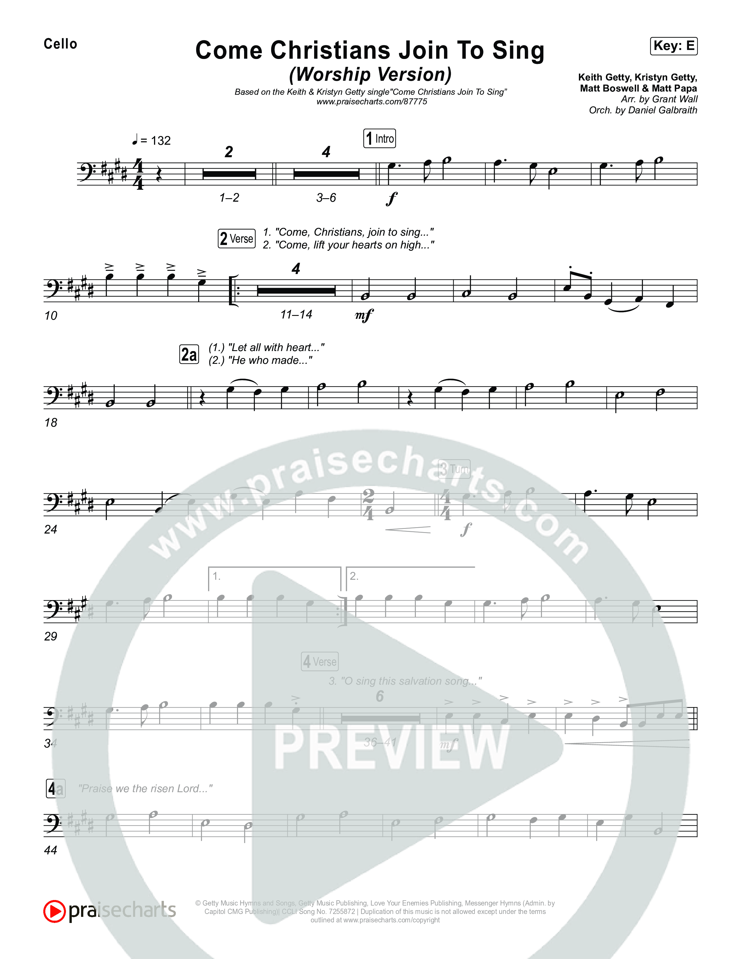 Come Christians Join To Sing (Worship Version) Cello (Keith & Kristyn Getty / Matt Papa / Matt Boswell / Sing!)