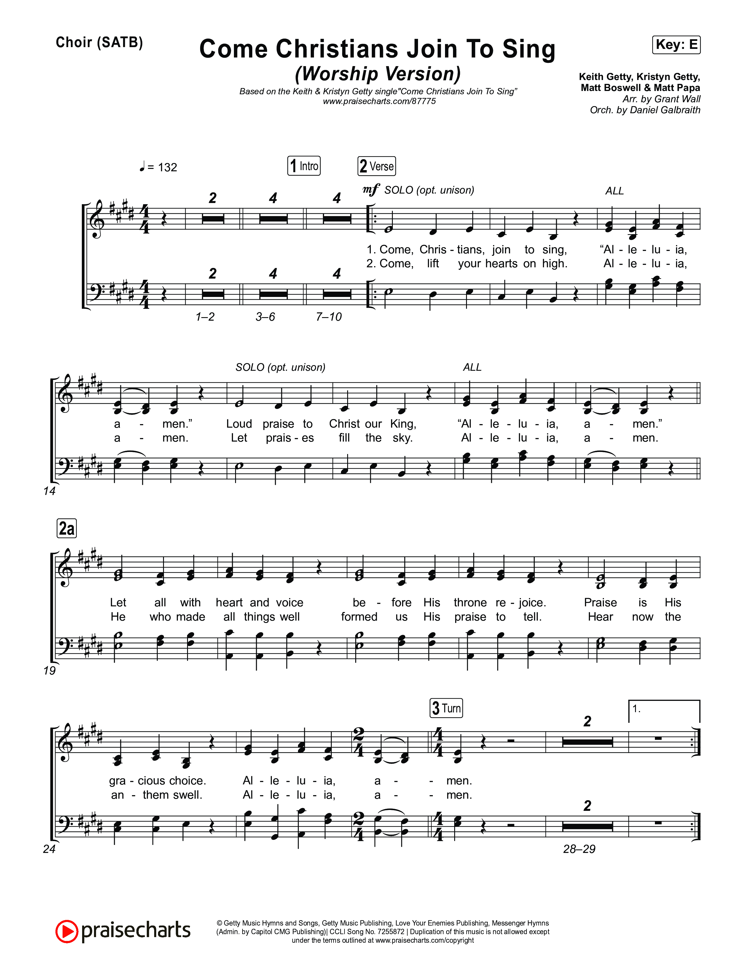 Come Christians Join To Sing (Worship Version) Choir Sheet (SATB) (Keith & Kristyn Getty / Matt Papa / Matt Boswell / Sing!)