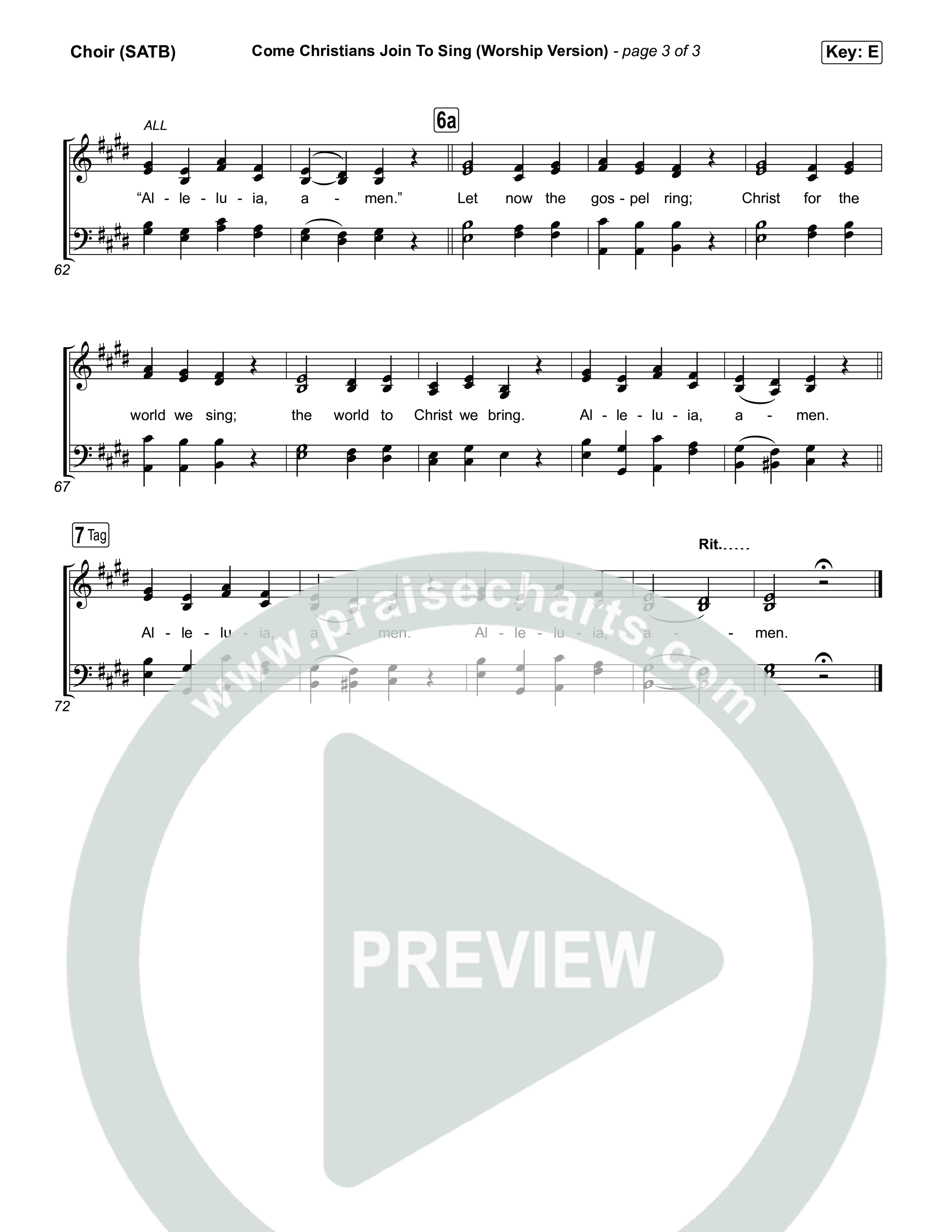 Come Christians Join To Sing (Worship Version) Choir Sheet (SATB) (Keith & Kristyn Getty / Matt Papa / Matt Boswell / Sing!)
